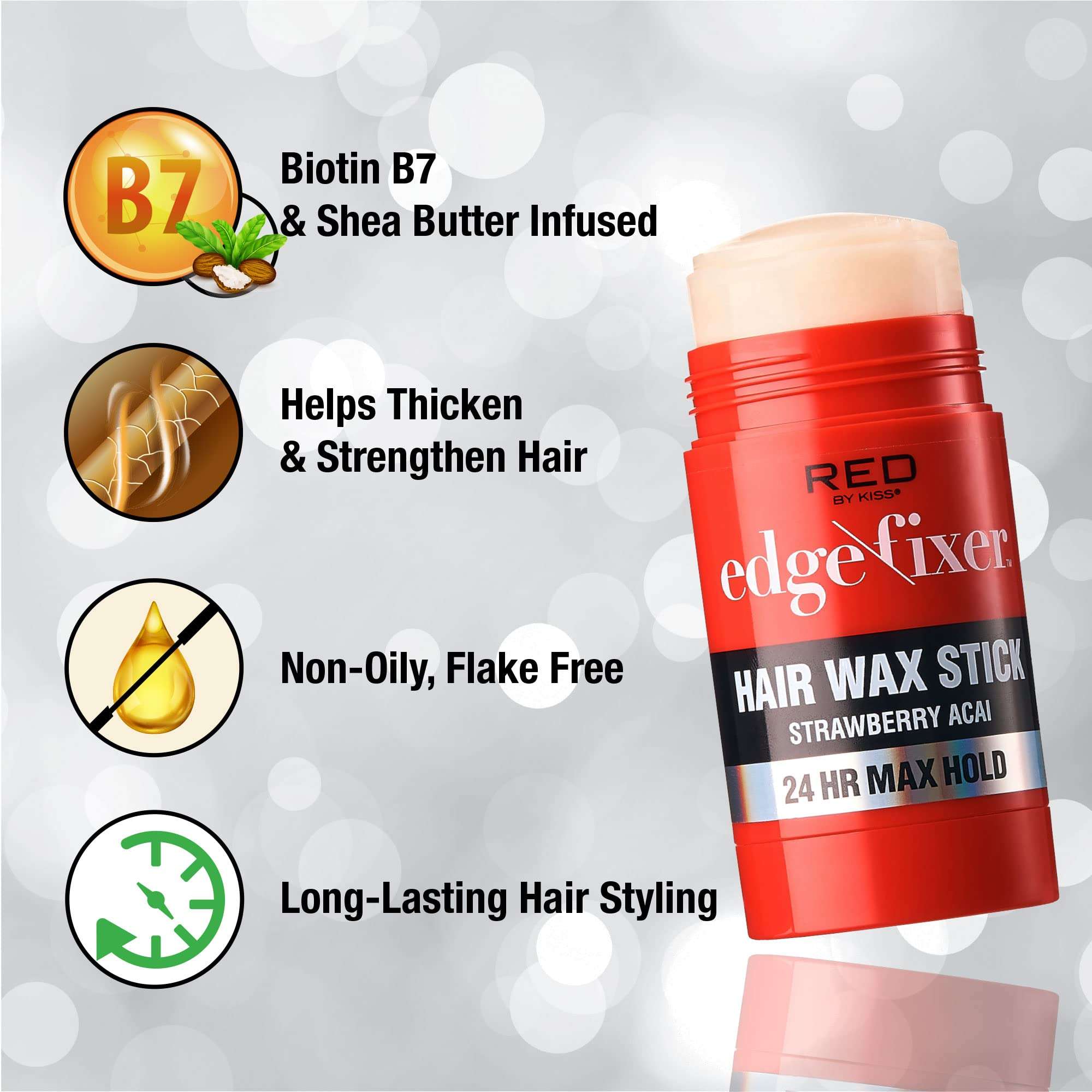 Red by Kiss Hair Wax Stick 24HR Max Hold Edge Fixer Edge Control Pomade Non-Sticky, Non-Oily Flake Free Hair Styling Wax (Strawberry Acai) 3