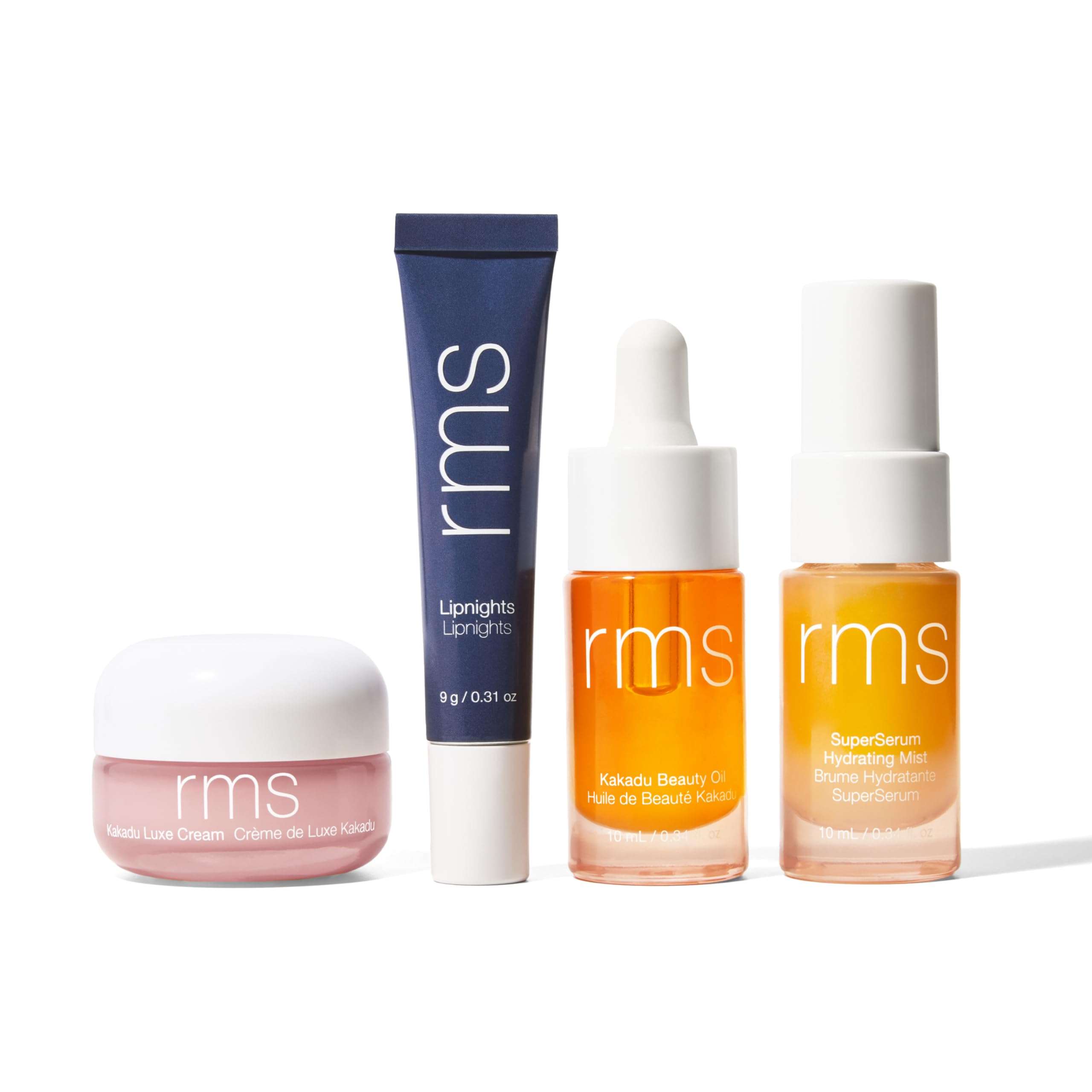 RMS Beauty Skincare Secrets Kit - Skin Care Set Kakadu Beauty Oil, Kakadu Luxe Cream, SuperSerum Hydrating Mist & Lipnights Lip Mask, Beauty Present Sets 3
