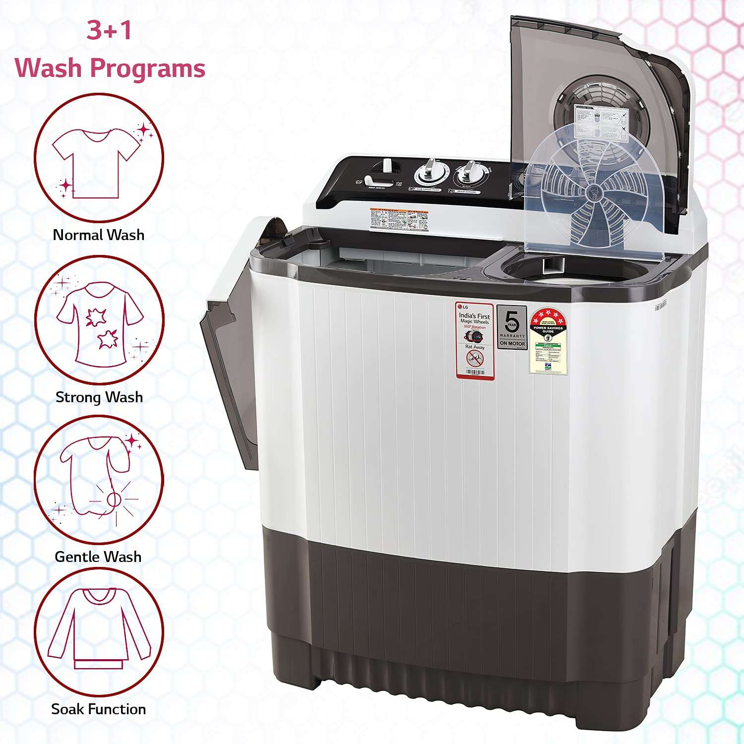 LG 8.5 Kg 5 Star Semi-Automatic Top Loading Washing Machine (P8535SGMZ, Dark Gray, Roller Jet Pulsator), Large 6