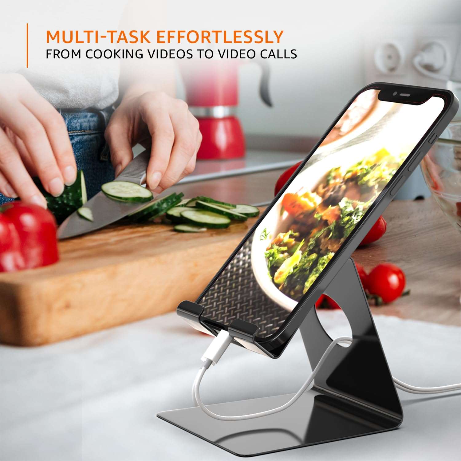 amazon basics Desktop Mobile Stand Phone Mount Tabletop Holder for Phones and Tablets - Black 5