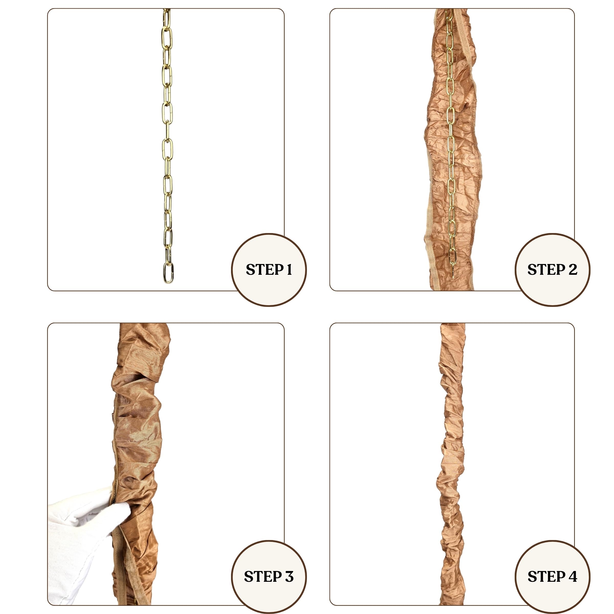 Royal Designs, Inc. Cord & Chain Cover 4 ft Silk Type Fabric, Chandelier Pendant Lighting Chain & Cable Management, Touch Fastener, White - 2 Pack 5