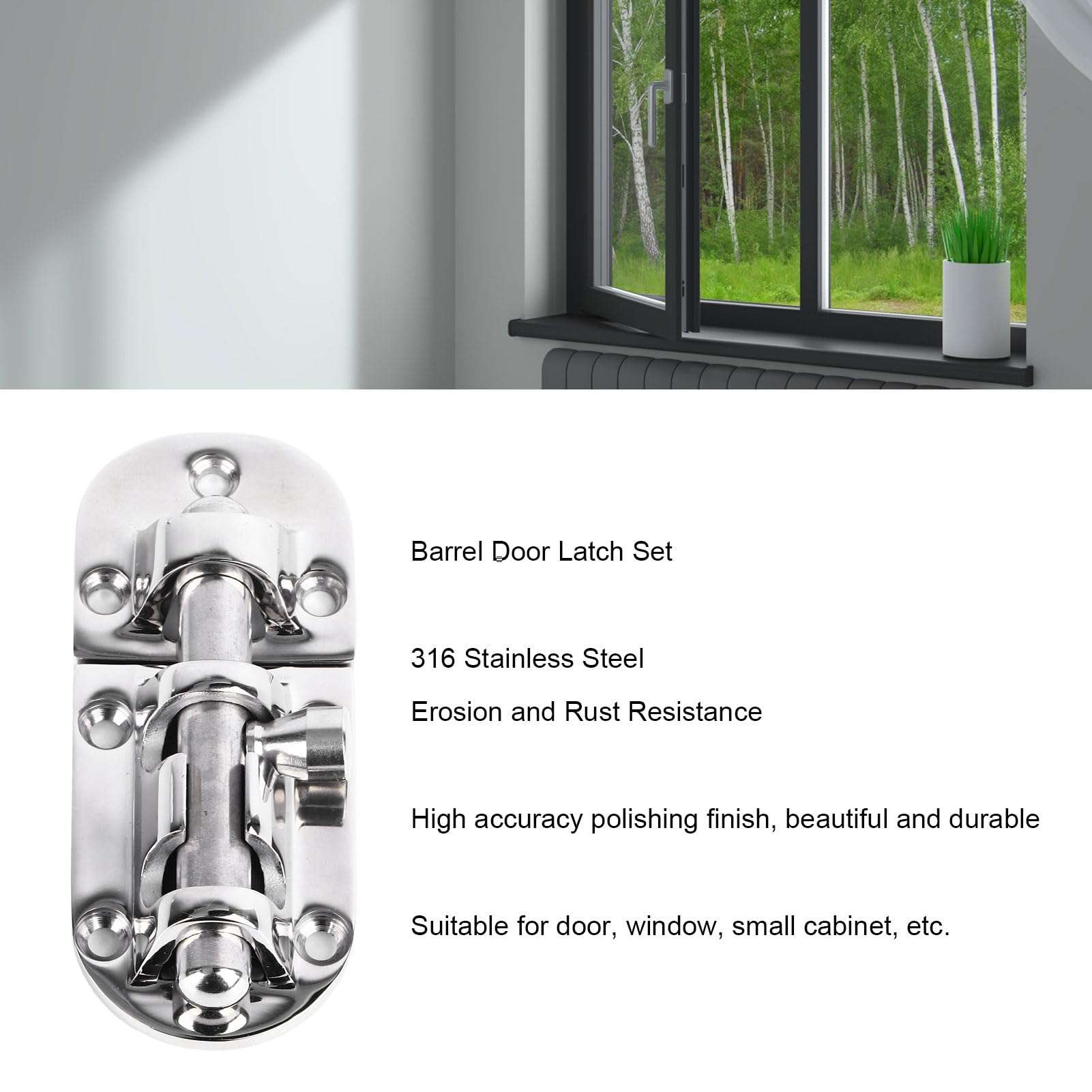 Aladeno Door Security Slide Latch Lock Door Barrel Bolt Latch Set 316 Stainless Steel Sliding Latch Lock Heavy Duty Slide Bolt Gate Latch for Window Small Cabinet Doors 90x38mm 4