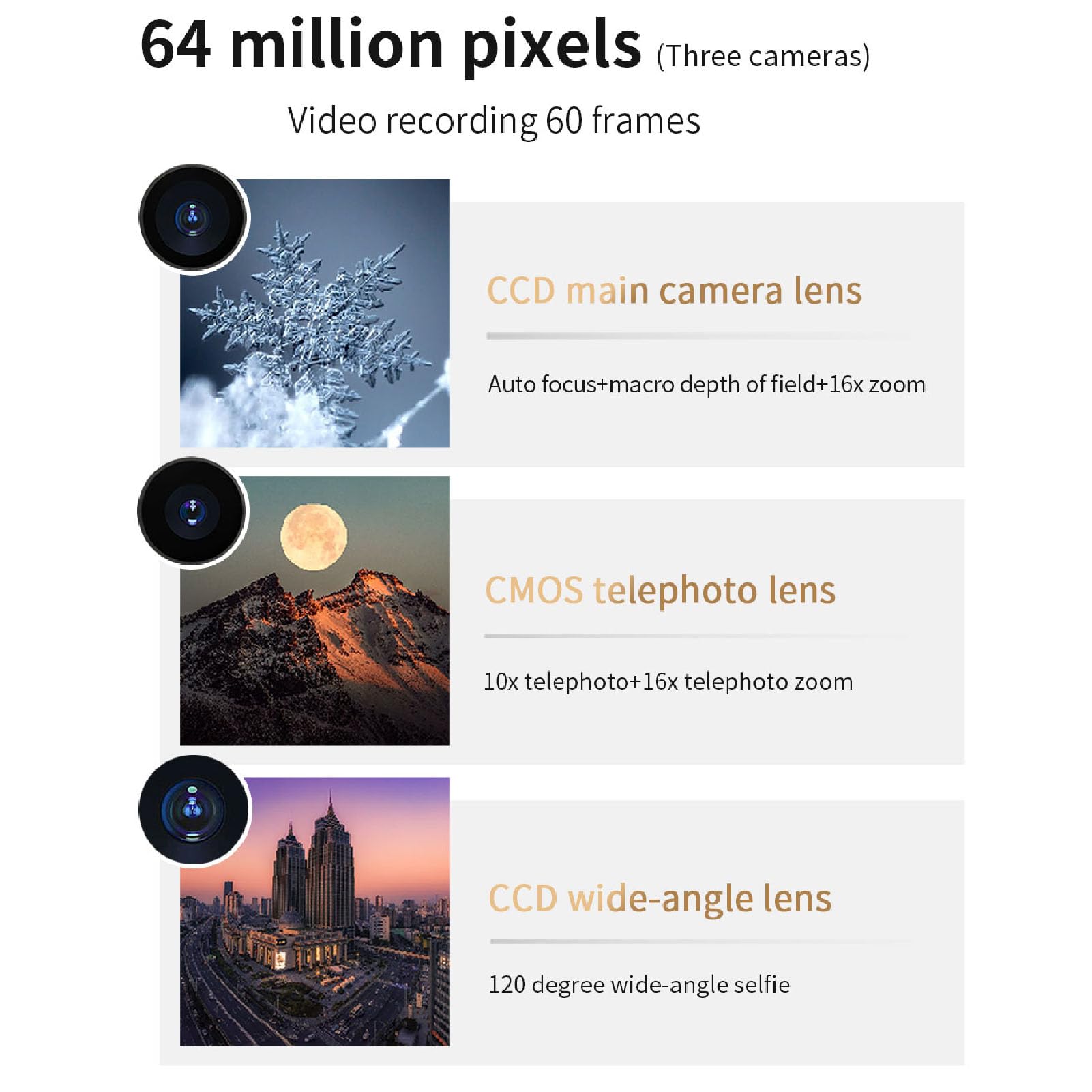 64MP 4K Digital Camera, D6 3in Digital Point and Shoot Camera for Photography and Video, Built in Flash, Music Player, Voice Recorder, Alarm Clock, OTG Connection 5