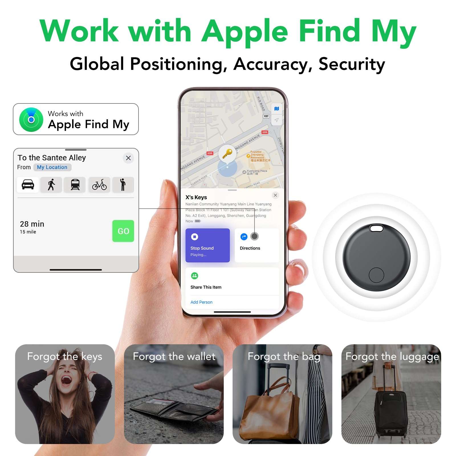 Tracker Air Tag-4 Pack: Smart Bluetooth Tracker, Item Finder Works with Apple Find My (iOS Only) App, Trakcer Tag Locator for Keys, Luggage, Satchel, Backpack etc. (Not for Android Devices) 3