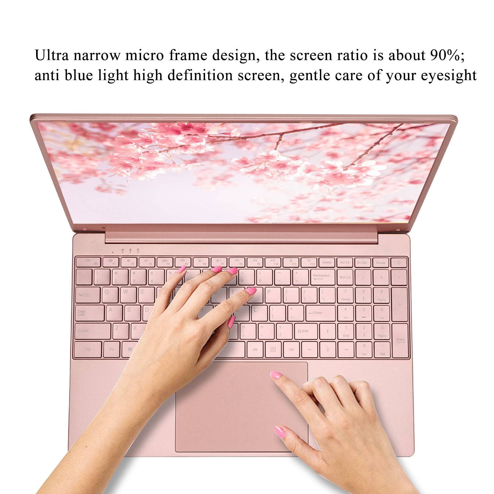 15.6in Pink Laptop Computer, 2K IPS HD Dispaly Thin and Light Laptop, for Intel N5095 CPU For Intel UHD Graphics for Windows 11, with WiFi Backlit Keyboard Fingerprint Numerical Keypad(16+256G) 5