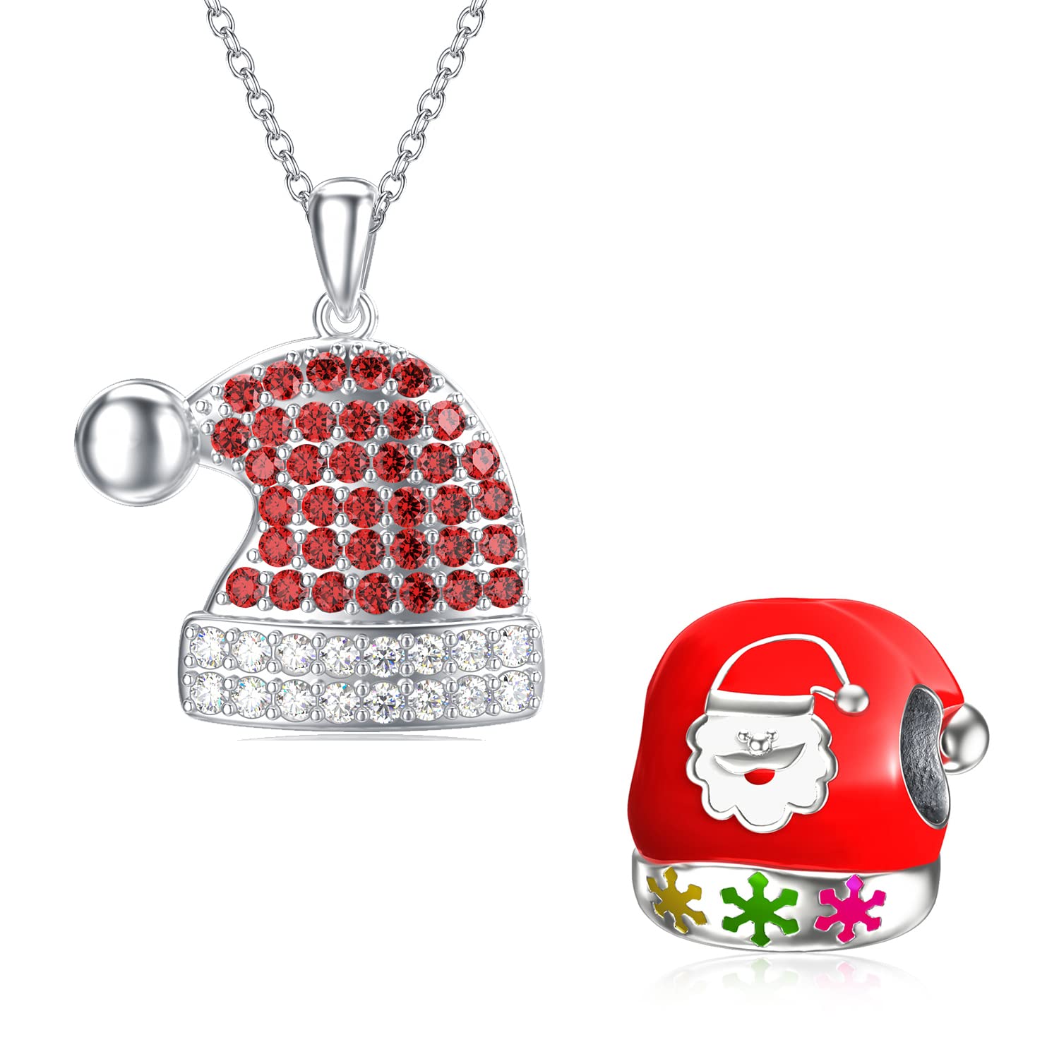 LONAGO Christmas Santa Hat Charm for Bracelet Christmas Santa Hat Necklace 925 Sterling Silver Christmas Gifts