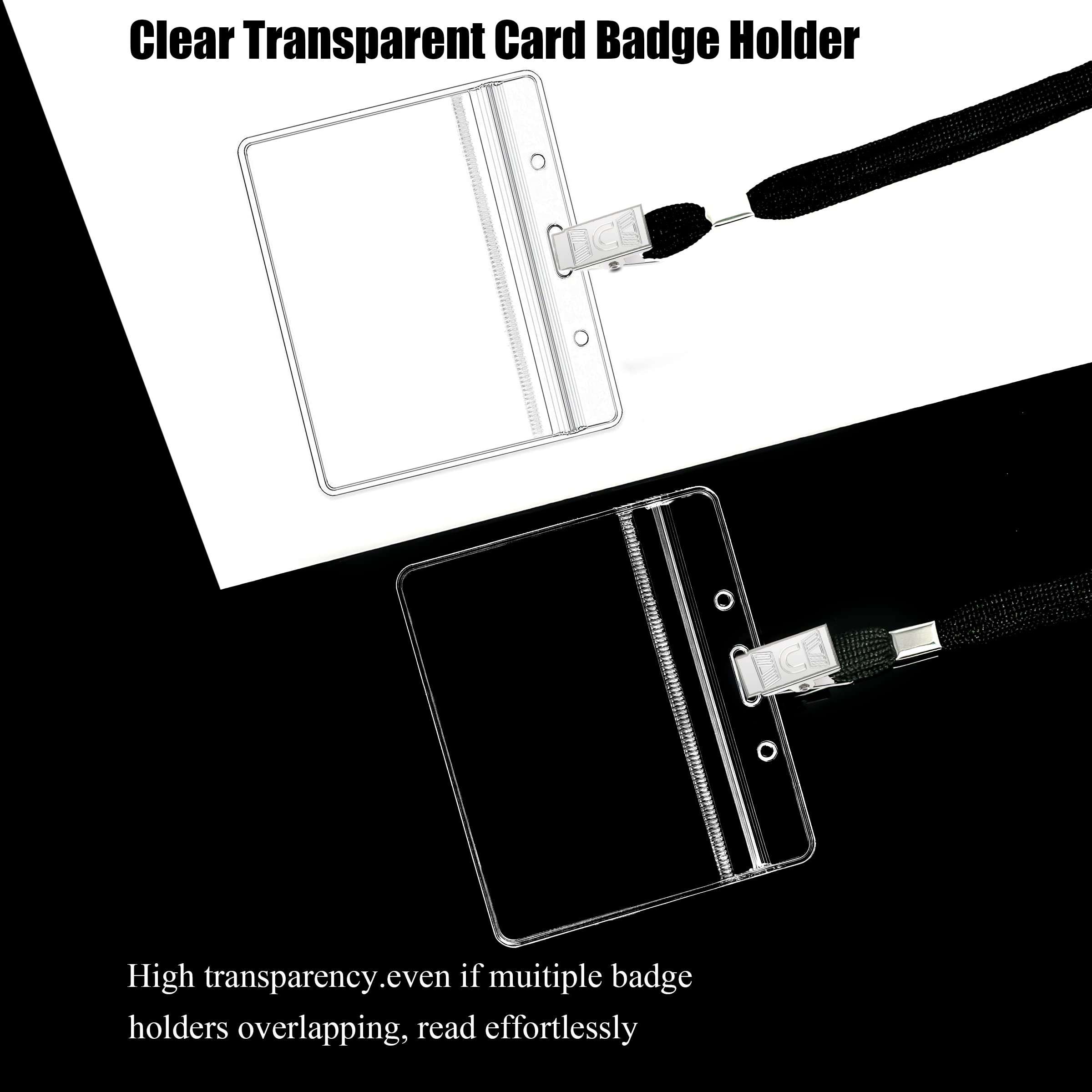 100Pcs Clear Plastic Horizontal Name Tags Badge ID Card Holders and 100Pcs Black Lanyards with Clip lanyards for id Badges (Black) 5