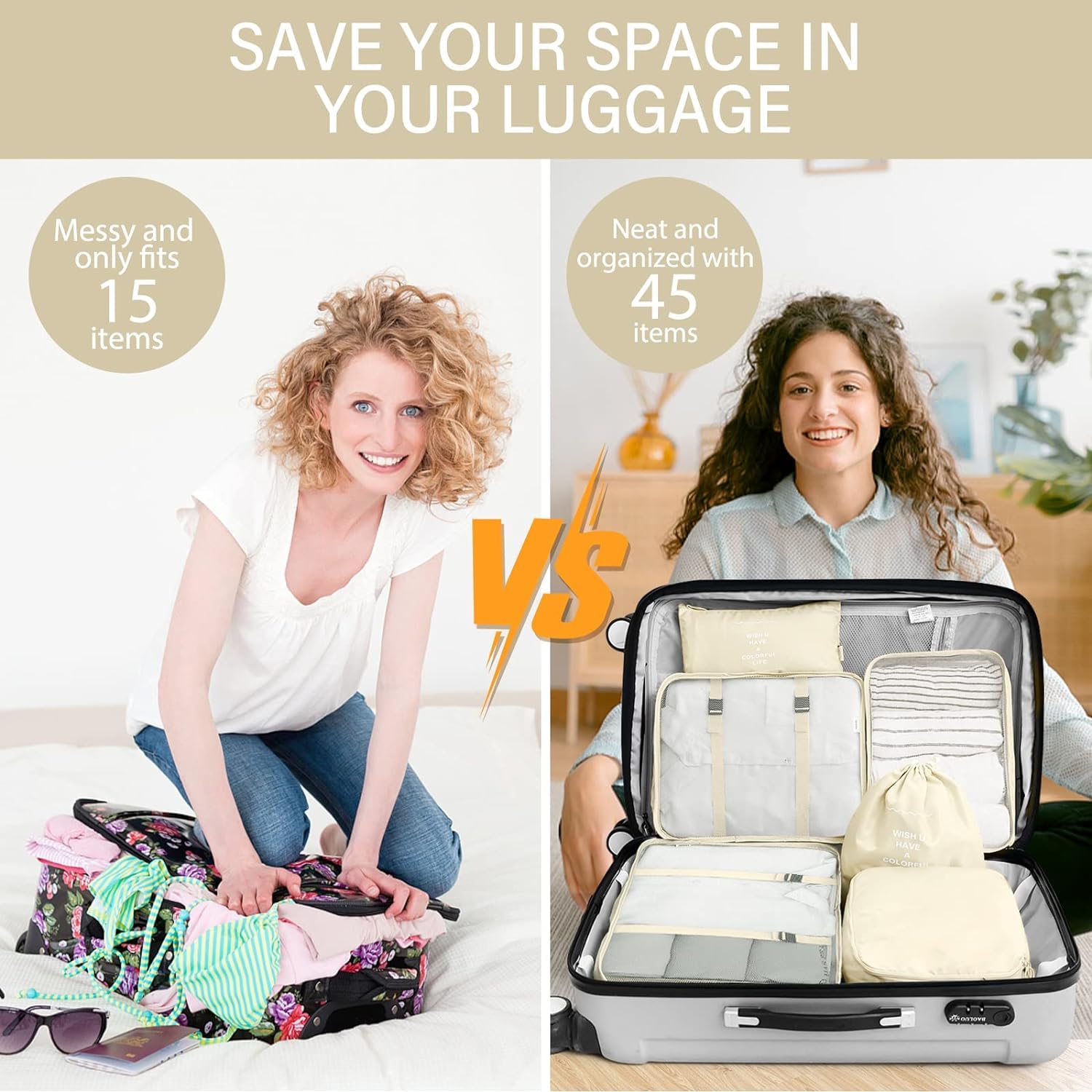 FLYNGO Nylon 8 Pcs Travel Organizer Pouch Packing Cubes For Clothes Space Savers Bags Cosmetics/Underwear/Socks/Shoes Toiletry Bag Laundry Organiser(Beige) 4