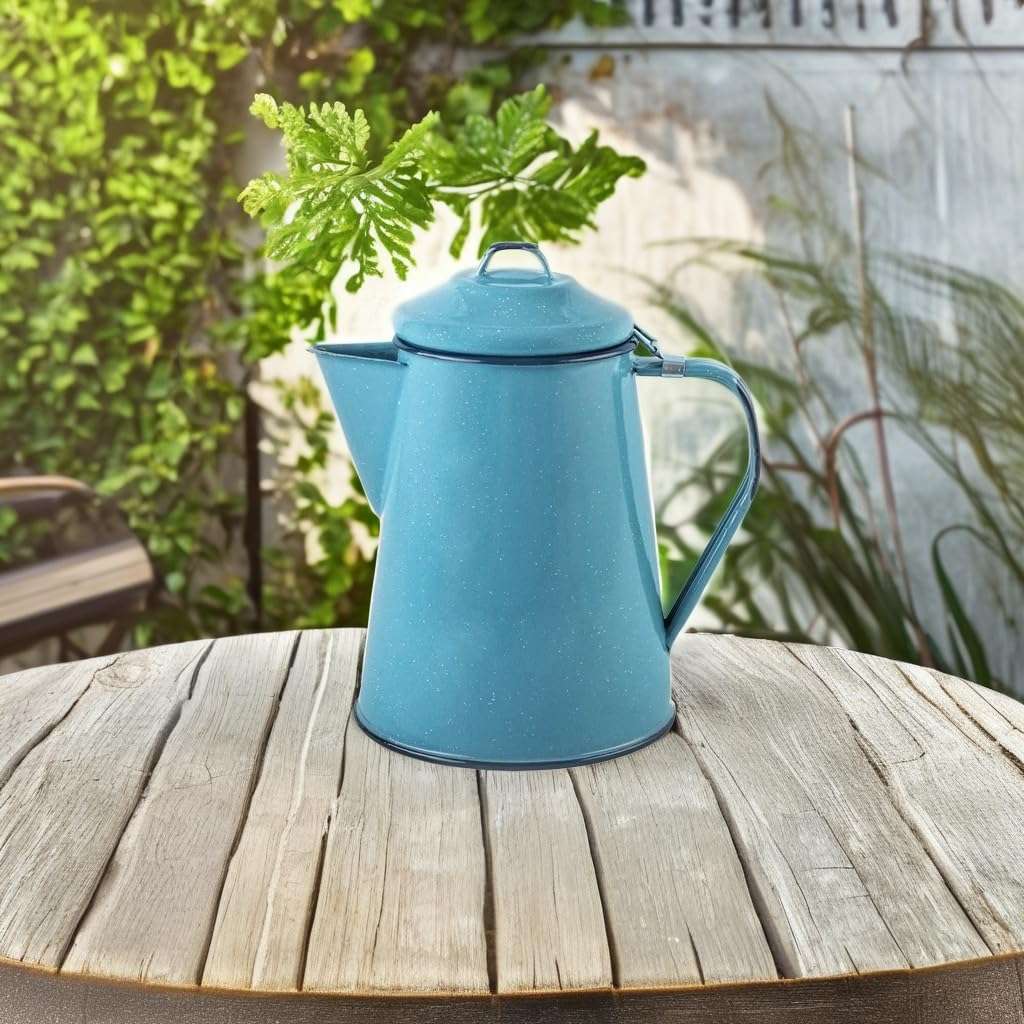 Cinsa Enamelware Coffee Pot (Turquoise Color) - 8 Cups - Camping Essentials - Hot Water for Coffee and Tea - Light and Resistant 6