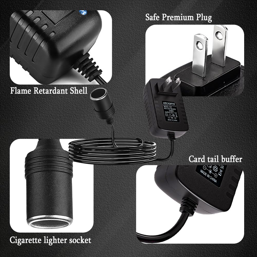 Tecledsn AC to DC Converter, Cigarette Lighter Adapter, 100-240V to 12V 2A 24W Car Cigarette Lighter Socket, Auto AC/DC Power Supply Adapter Transformer for Inflator, Refrigerator & Other Car Devices 4