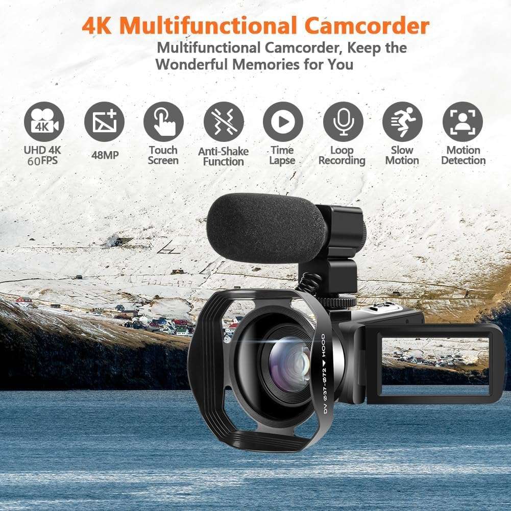 Camcorder Video Camera 4K 48MP 60FPS IR Night Vision Vlogging Camera 18X Zoom WiFi Digital Camera YouTube Recorder Camera with Microphone, 2.4G Remote Control 3
