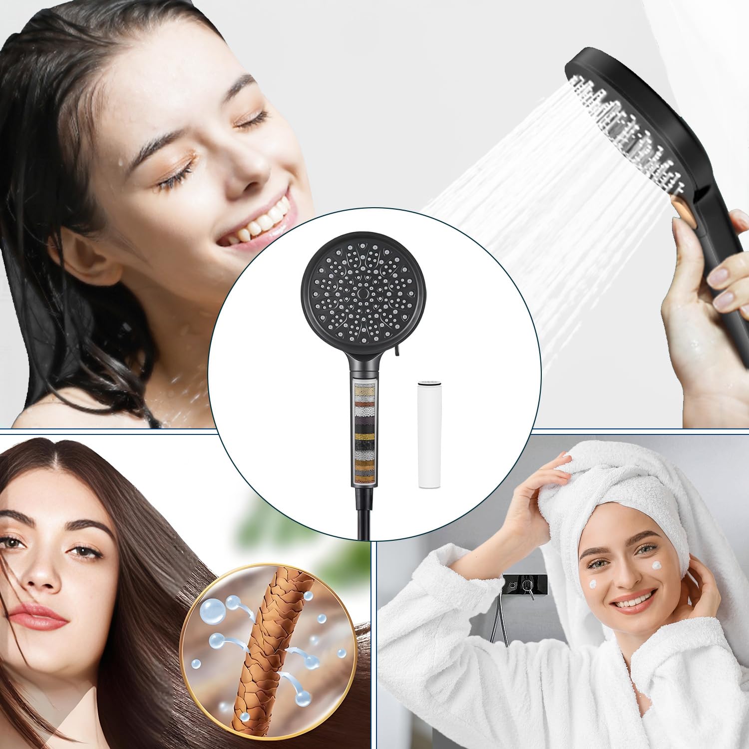 AWO 3 PACK Replacement Shower Head Filter Cartridge Compatible with Cobbe Handheld Showerhead,Multi Stage Shower Filtration Systems for Hard Water Reduces Chlorine,Fluoride and Harmful Substance 6