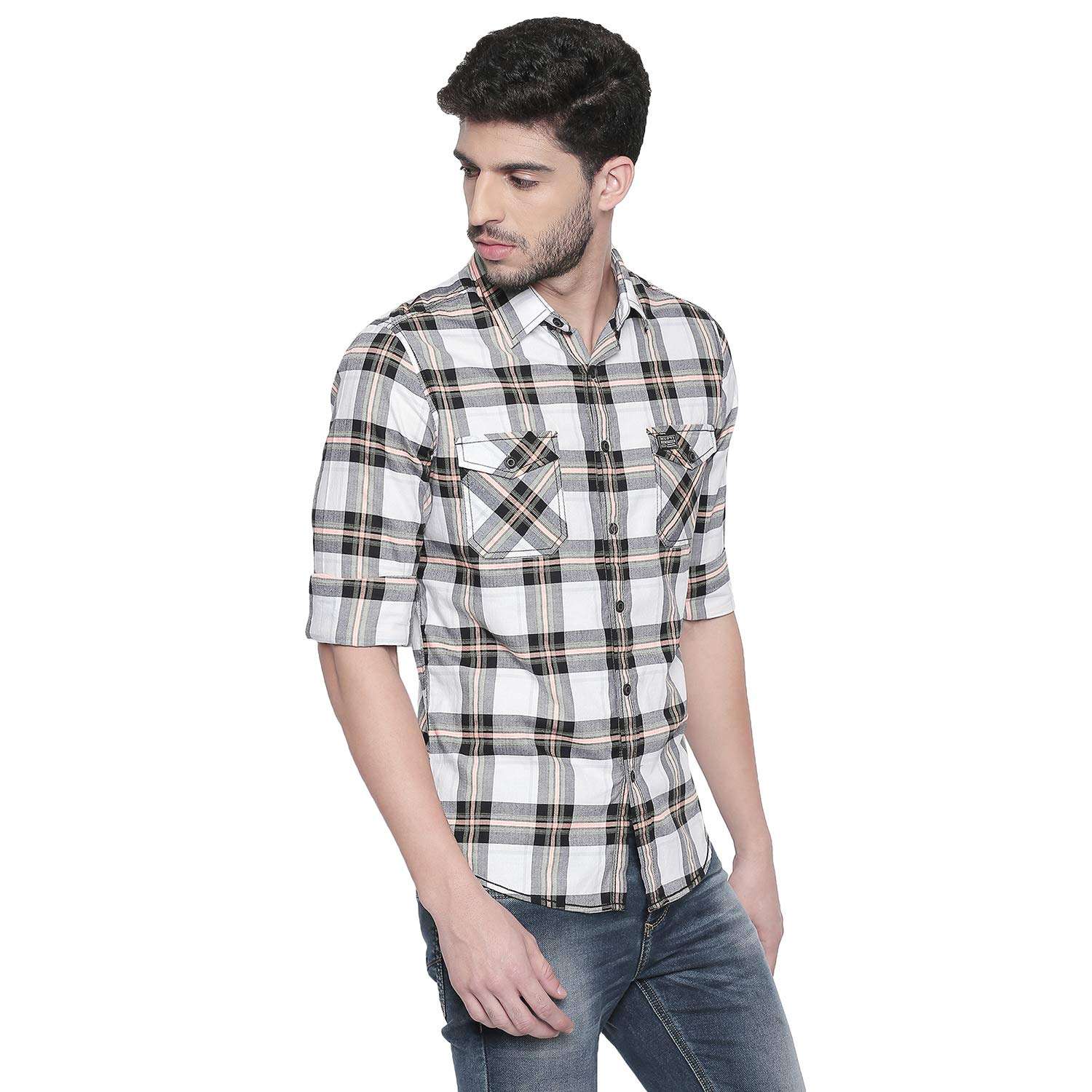 MUFTI White-Orange Casual Full Sleeved Shirt 3