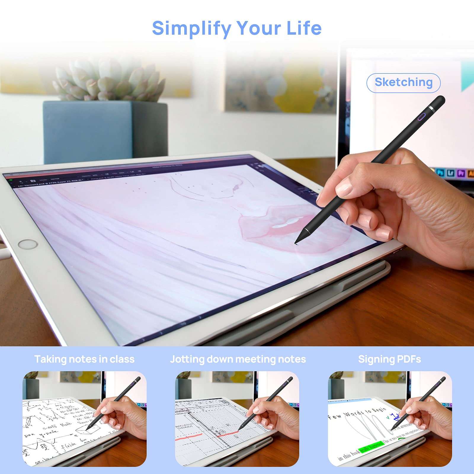 Stylus Pen for Touch Screens, Active Pencil Smart Digital Pens Fine Point Stylist Compatible with iPhone iPad Pro Air Mini and Other Tablets 4