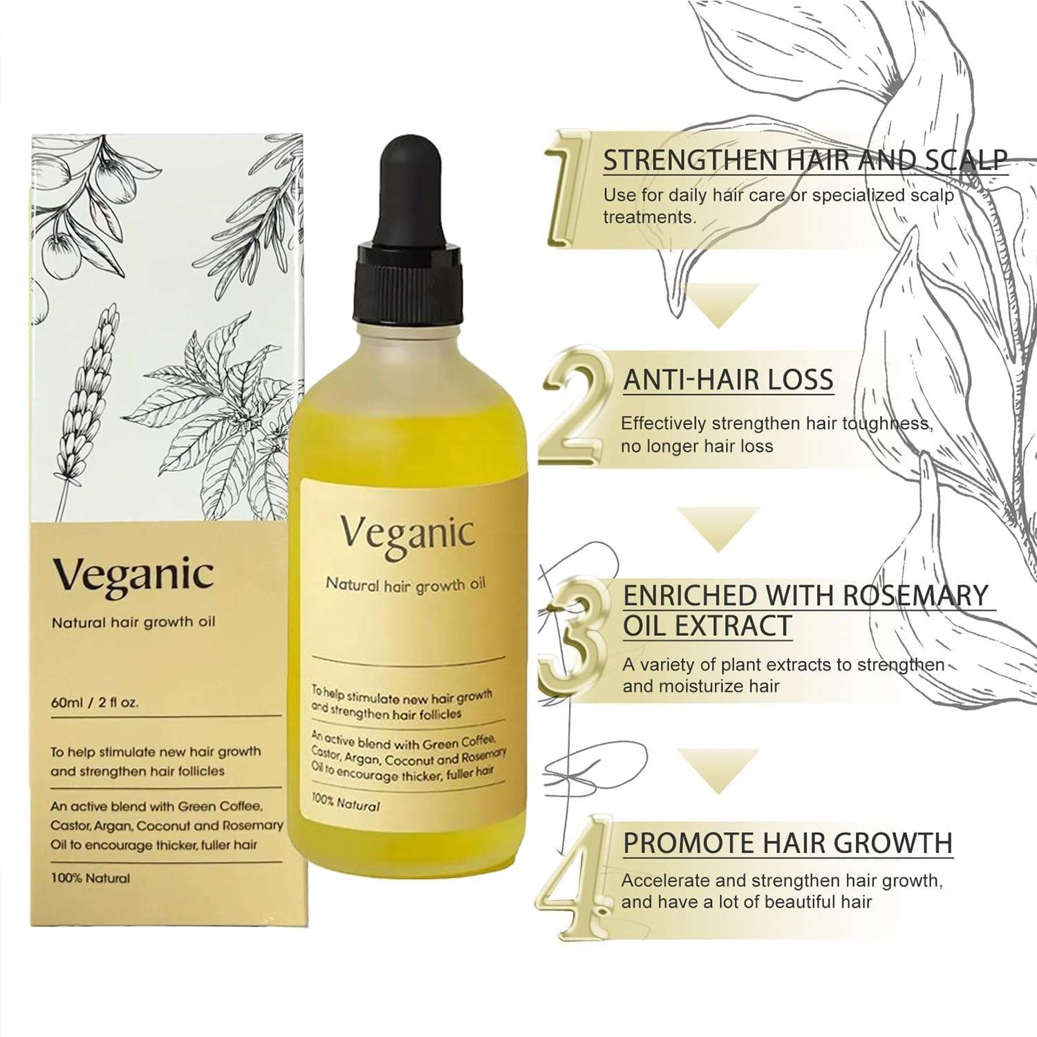 My Flower Moon Hair Growth Oil, Carvenchi Natural, Elarmes, Urelan , Vegan (5PCS) 3