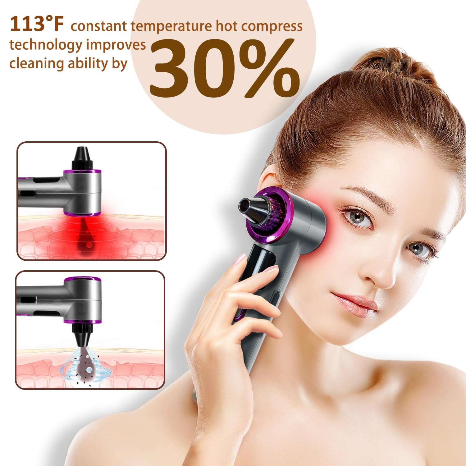 Blackhead Remover Vacuum with Heating, Blackhead Extractor 3 Adjustable Suction Levels 9 Modes, Pore Vacuum Blackhead Suction Remover, Comedone Extractor Kit for Deep Pore Cleaning (Purple) 4