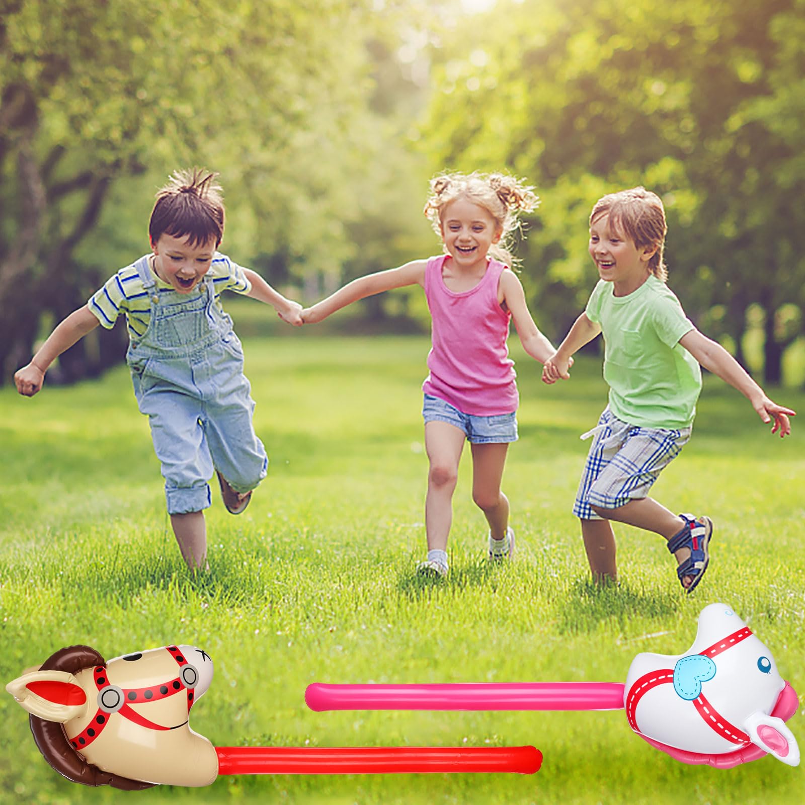 RUIYELE 18 Pcs 40 Inch Brown Inflatable Stick Horse Blow Up Horsehead Stick Balloon Horse Birthday Party Supplies Pony Stick for Christmas Horse Themed Party Decorations Costume Stick 6