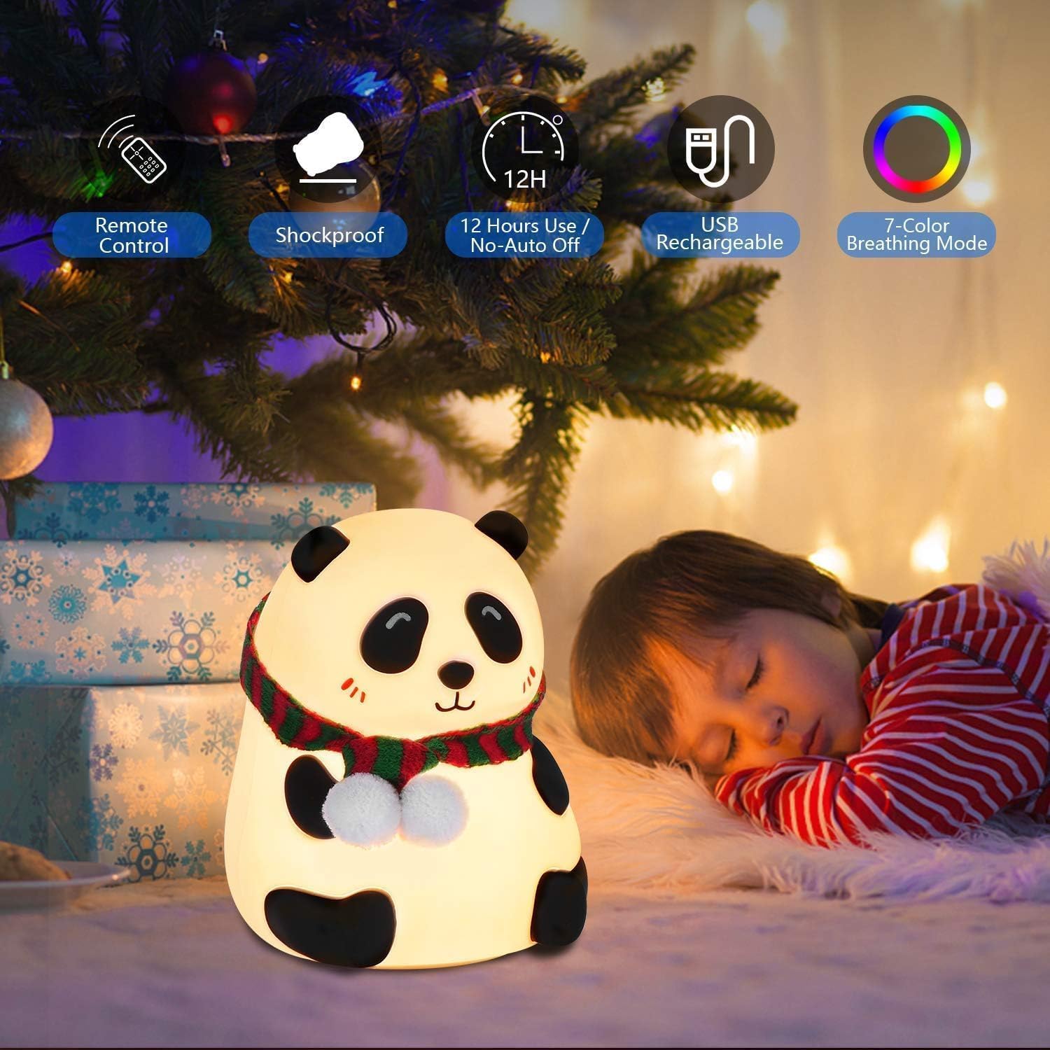 Panda Night Light for Kids,Cute 7 Colorful Light Baby Girl Squishy Night Light Lamp Panda Light Nursery Lamp Nightlight Room Decor,Gifts for Boys and Girls (Silicone Panda Night lamp) 5