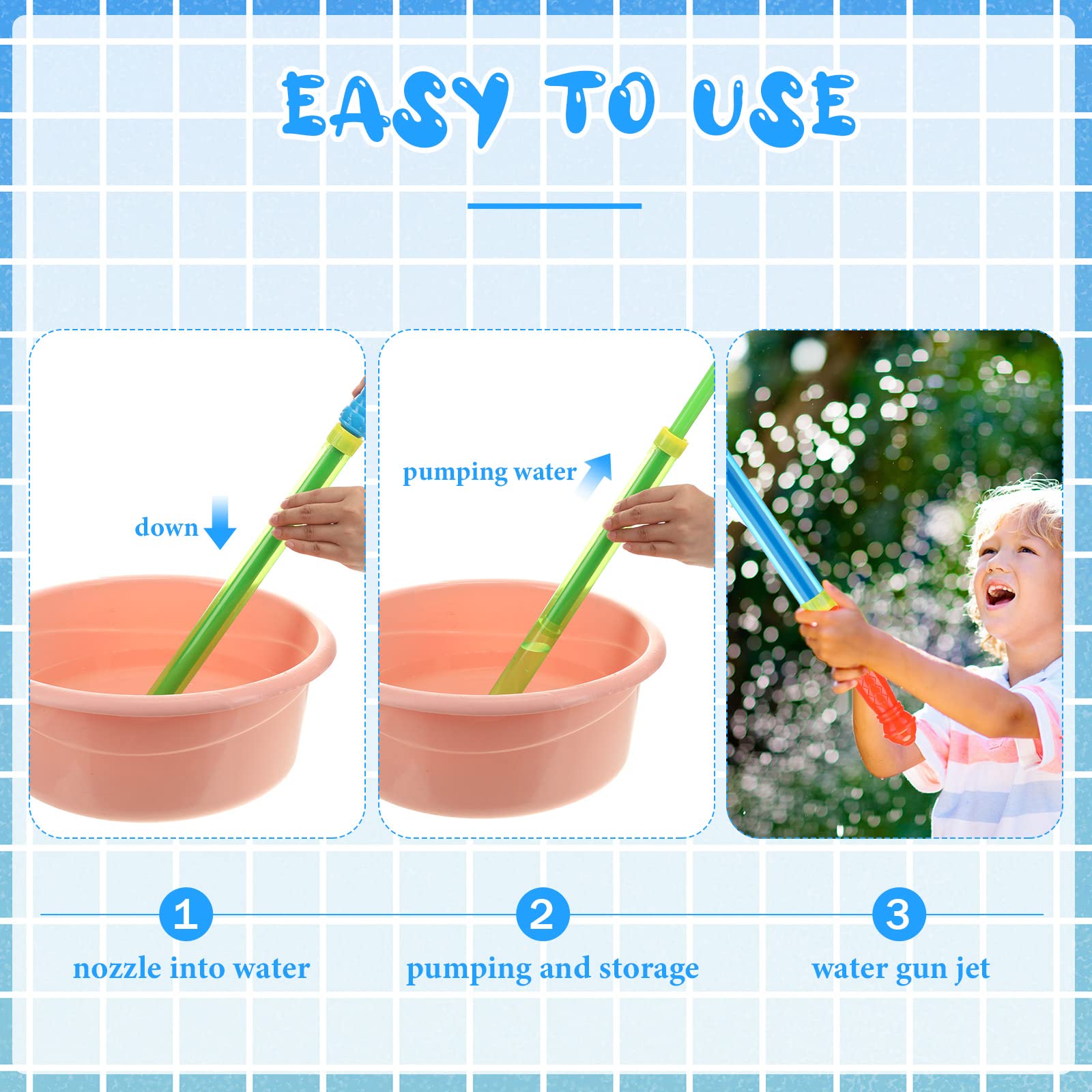 Hanaive 22 Inch Crayon Water Guns Shooter Tube Blaster Bulk Water Suction Shooter Toys for Summer Outdoor Swimming Pool Beach Party Fighting Games(30 Pcs) 4