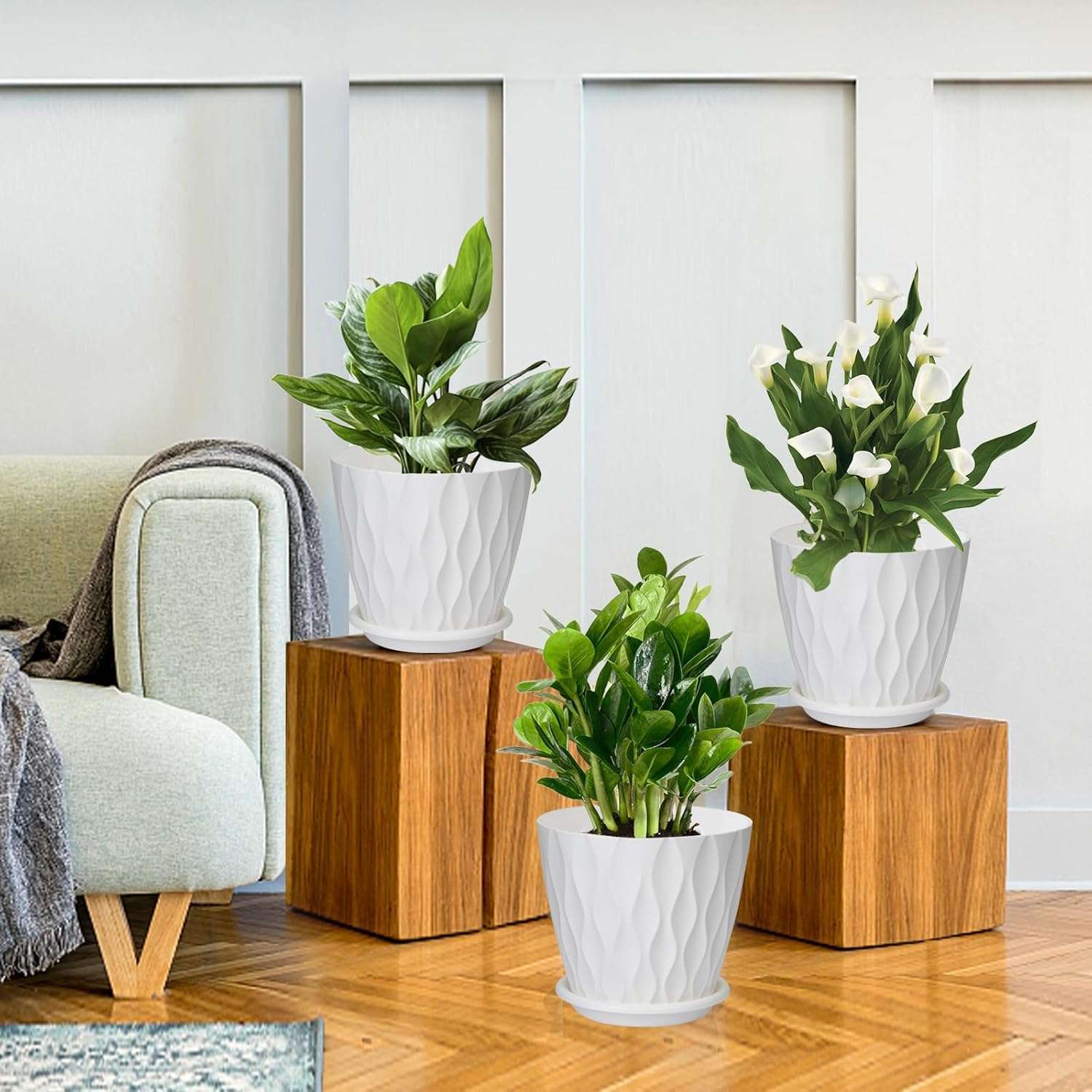 StyleX Store Plastic 6.2 inch Plant Pots with Drainage Holes and Tray Saucers | Flower Pots for Home Planters, Terrace, Balcony Dcor, Home Indoor and Outdoor Gardening Plants, Pack of 5 (White) 4