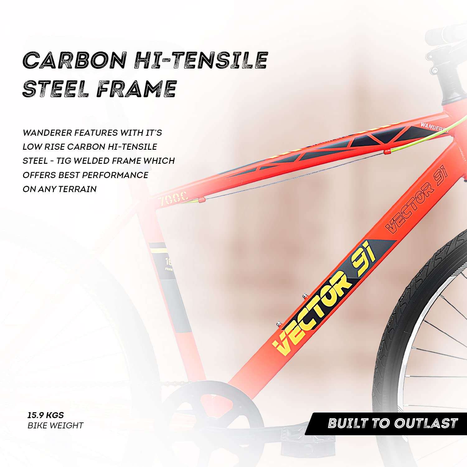 VECTOR 91 Men's Wanderer 700C Single Speed, 18.5 Inches Steel Frame, Hybrid Bike/Bicycle (Red & Black, Ideal For: 12+ Years , Brake: Disc) 4