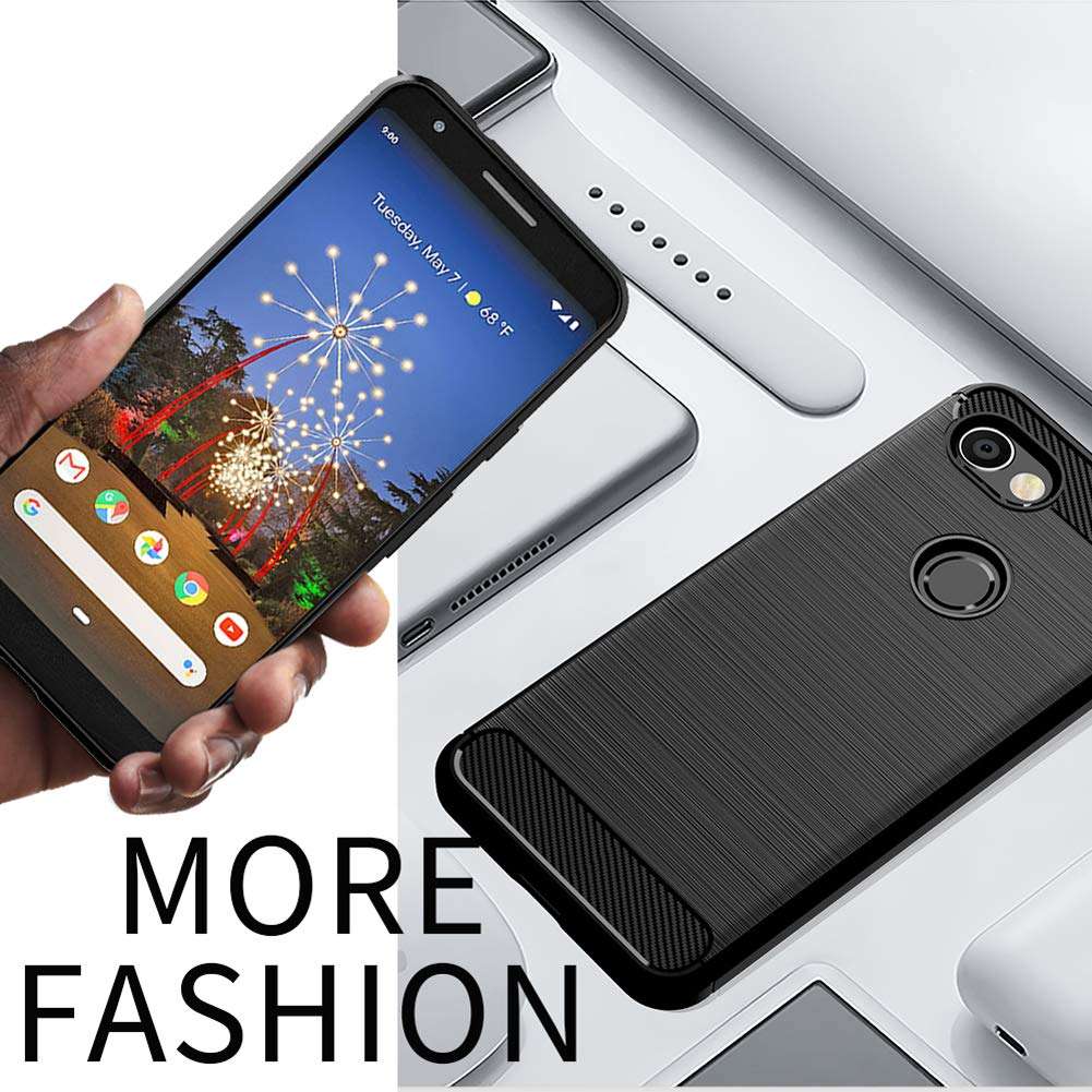 EGALO Google Pixel 3a XL Case,Slim Thin Soft Skin Silicone Flexible TPU Lightweight Shockproof Anti-Scratch Carbon Fiber Protective Cases Cover for Google Pixel 3a XL,Brushed Blue 4