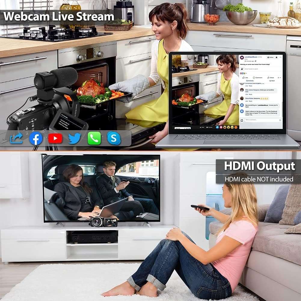 Camcorder Video Camera 4K 48MP 60FPS IR Night Vision Vlogging Camera 18X Zoom WiFi Digital Camera YouTube Recorder Camera with Microphone, 2.4G Remote Control 5