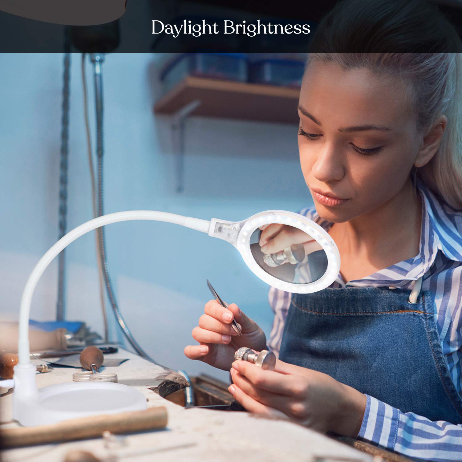 White : Brightech – LightView Pro Flex – 1 Ultra-Bright Magnifier Lamp – 2 Detachable Ends for Clamp and Table Stand – Daylight Bright 6-Watt LED – Energy-Saver with 1.75X Magnification – White 6