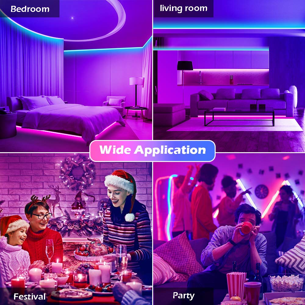 Led Strip Lights, 41ft/12m Long Smart Led Light Strips Music Sync 5050 RGB Color Changing Rope Lights,Bluetooth APP/IR Remote/Switch Box Control Led Lights for Bedroom,Home Decoration,Party,Festival 5