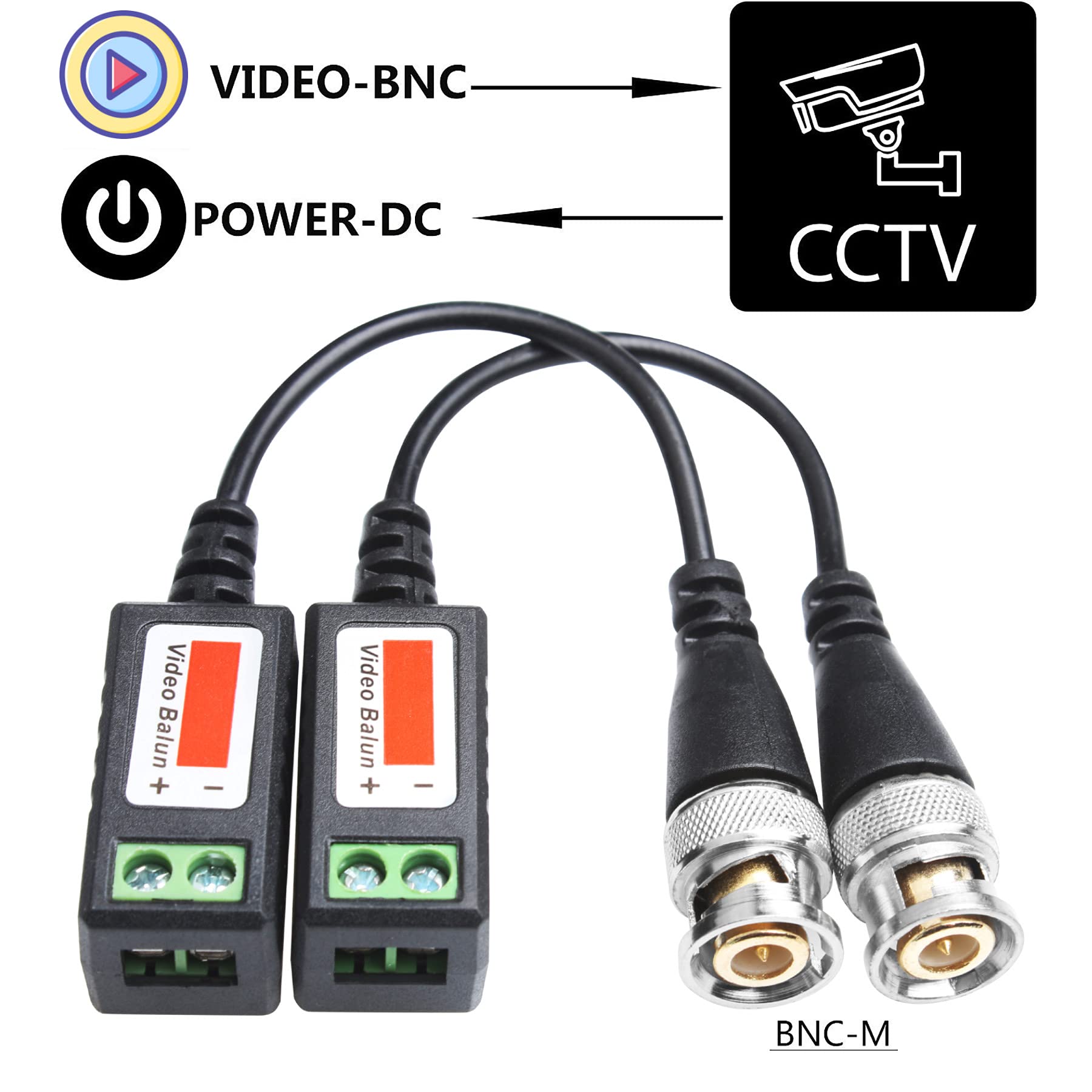 Passive Video Balun Connectors 8 Pairs Cat5 HD Mini CCTV BNC Video Balun Transceiver Cable with Lighting Protection and Coax BNC Connector to RJ45 Terminal for CCTV Surveillance Camera Systems 2