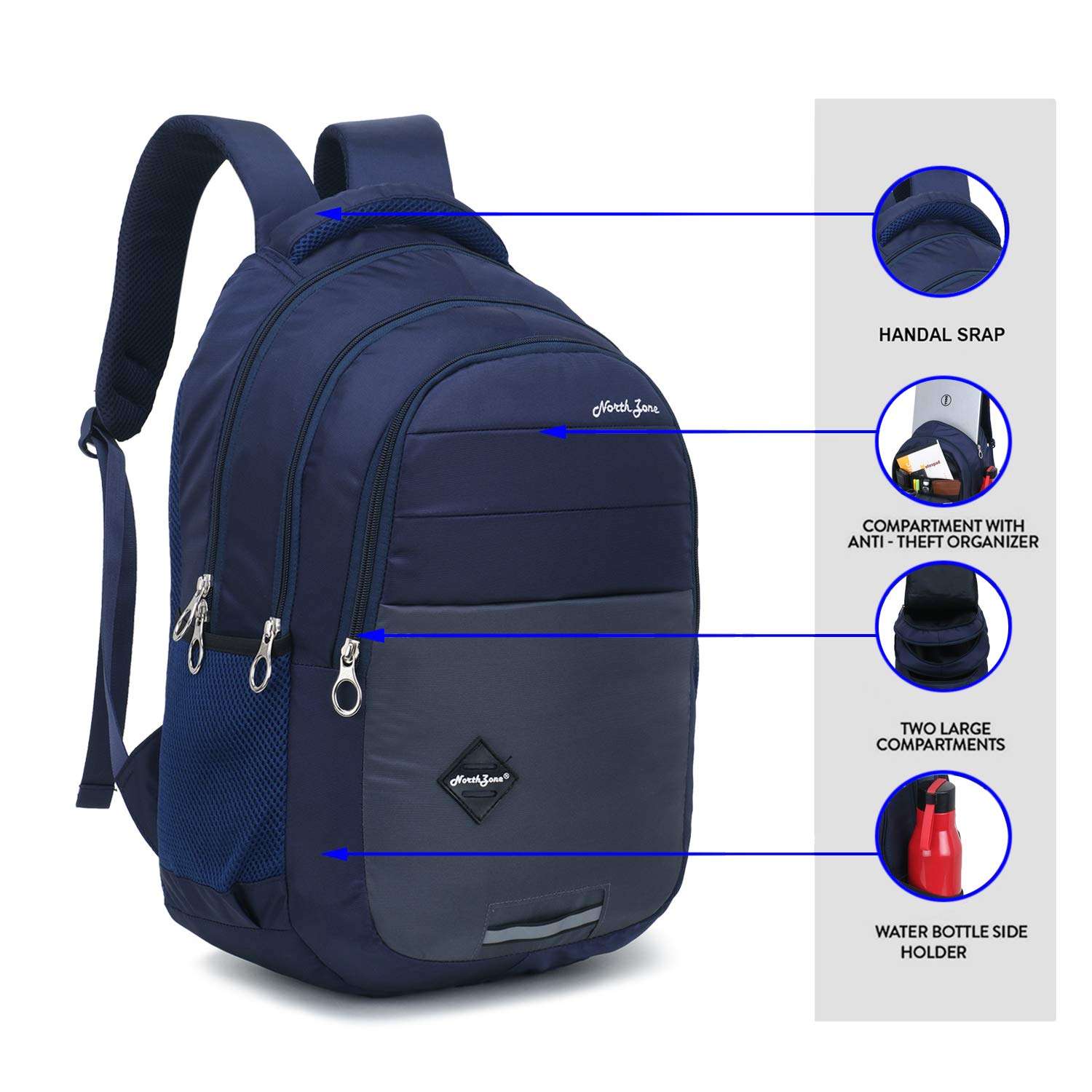 NORTH ZONE Lightweight school bags Backpacks for Boys Girls Stylish men and women Casual Travel Laptop Bag College office (NAVY) 3