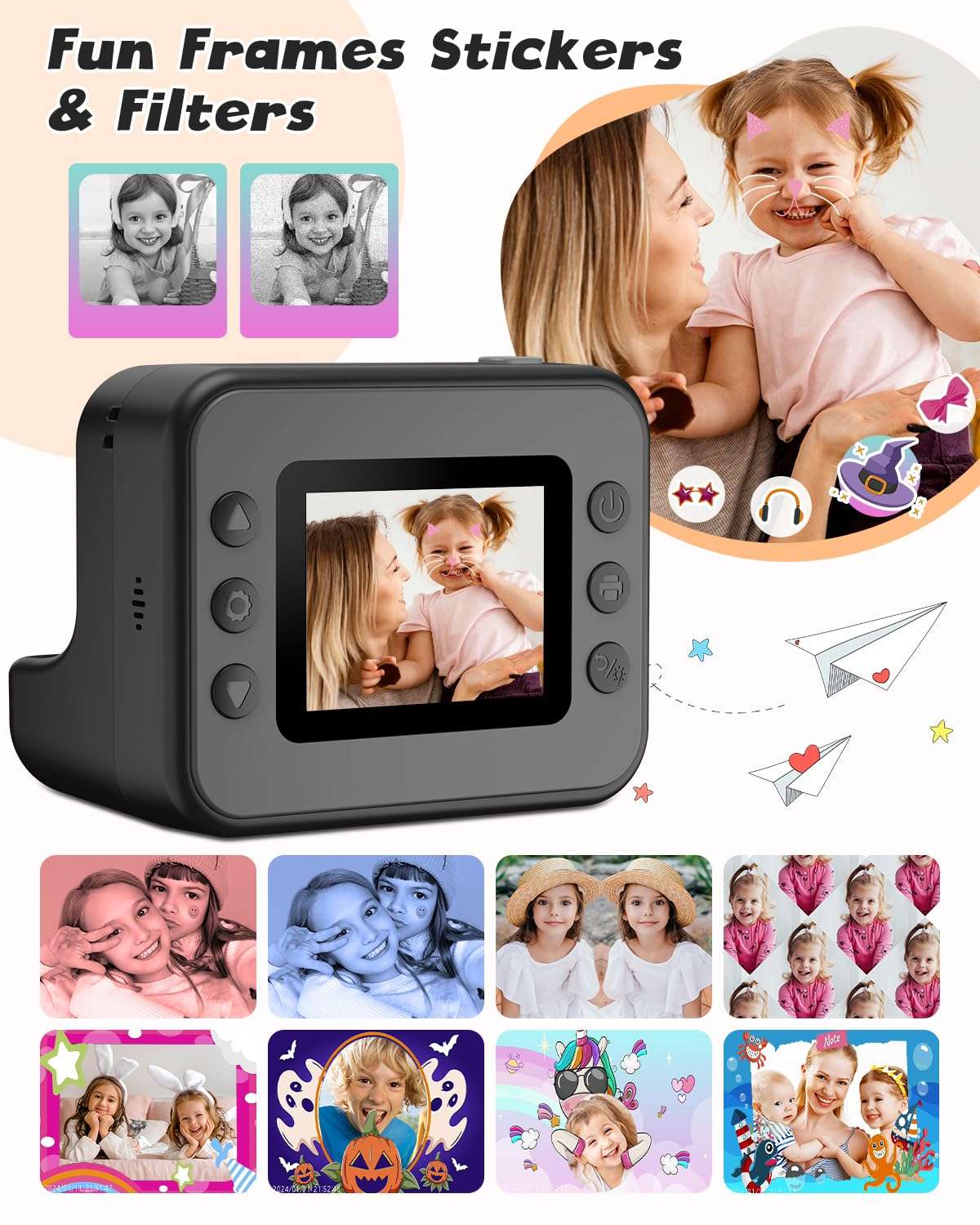 Kids Camera Instant Print, 1080P Video Instant Cameras for Kids, Christmas Birthday Gifts Toys Camera for Toddler Girls Boys Age 3-12-Black 4