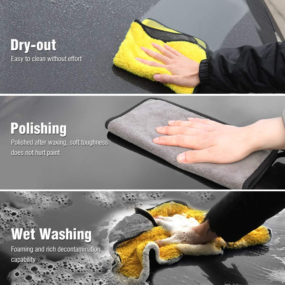 krisskross Microfiber Cleaning Cloth 800 GSM for Car & Motorbike- Pack of 3 (30 x 30 cm) for Home & Kitchen, Mobile, Laptop- Lint Free Dual Layer Ultra-Thick Super Absorbent Towel- Grey+Yellow 5