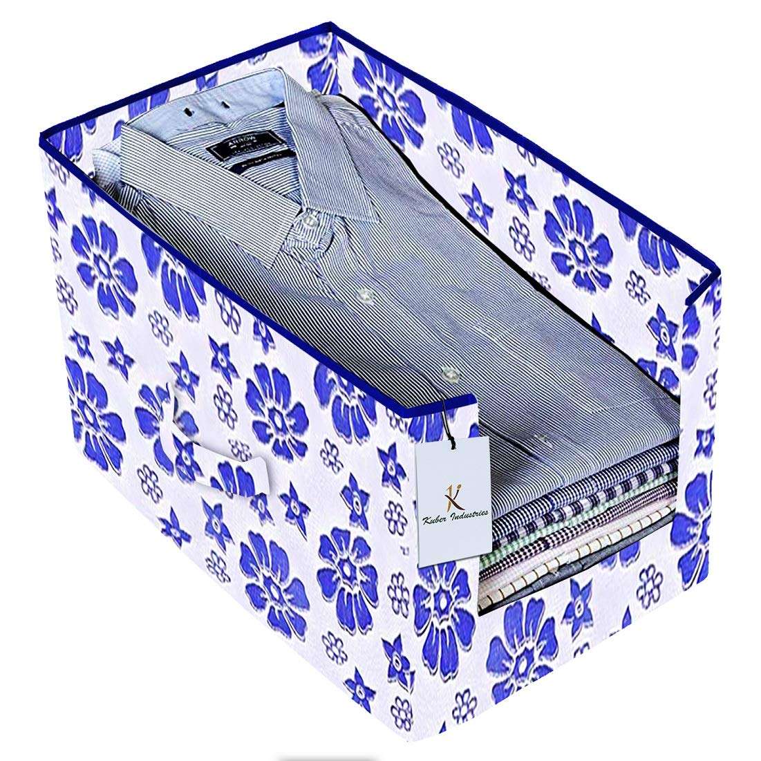 Kuber Industries Exclusive Flower Printed 6 Piece Non Woven Shirt Stacker Cloth Organizer for Storage, (Royal Blue)-CTLTC038956 3