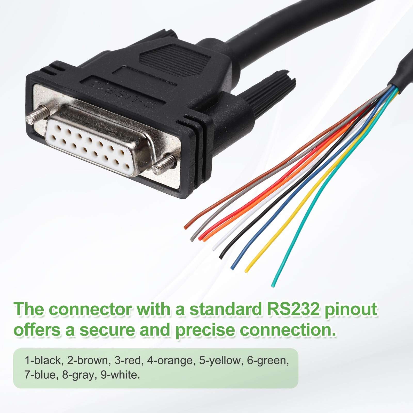 PATIKIL 2 Pcs 1.6 ft 26AWG DB15 Female Connector to Bare Wire END RS232 15-Pin Serial Extension Cable Double Shielded Gold Plated Female Connector, Black 5