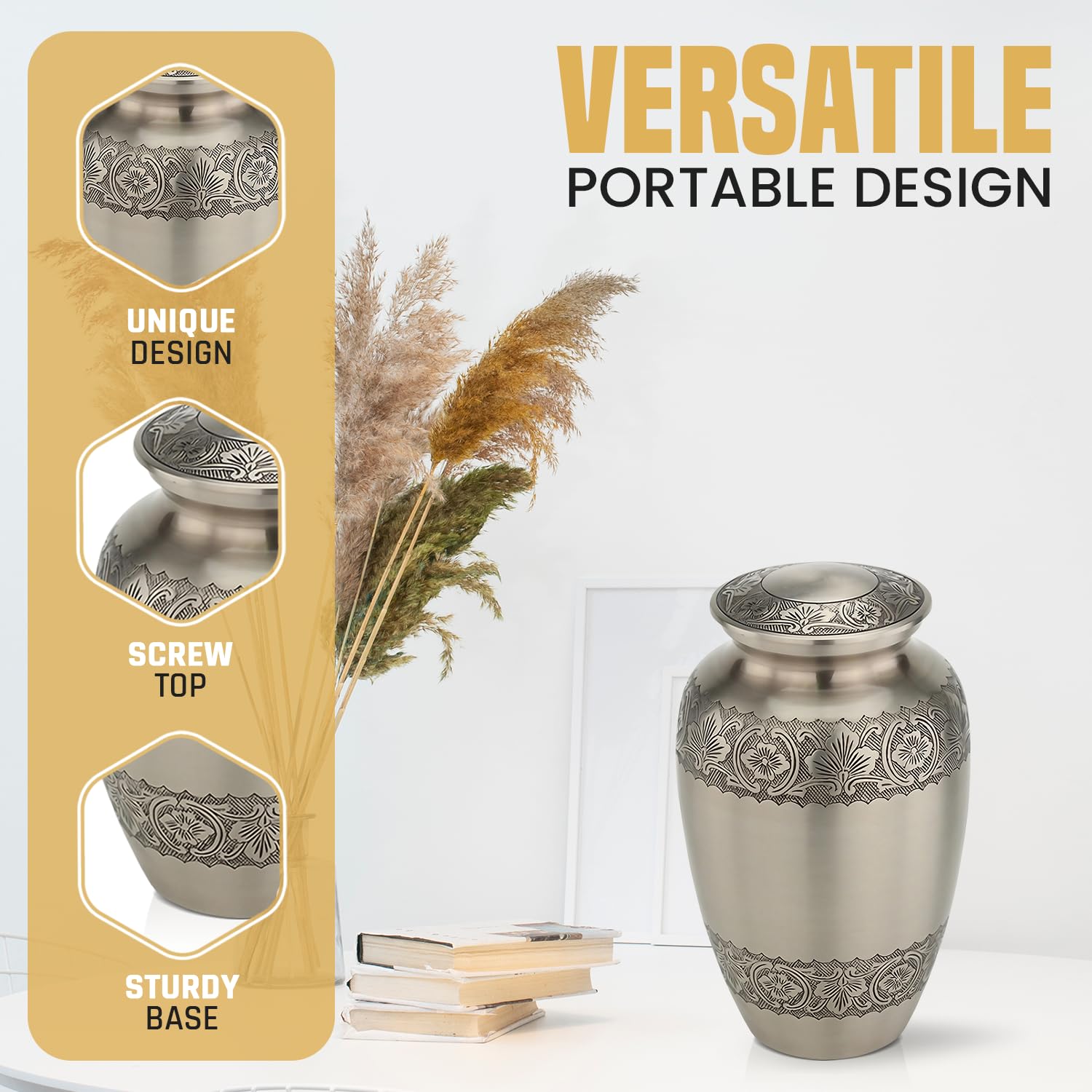 Blessings Decor Cremation Urns for Human Ashes Adult for Funeral, Burial, Home, Cremation Urns for Human Ashes (Silver Flower) 5