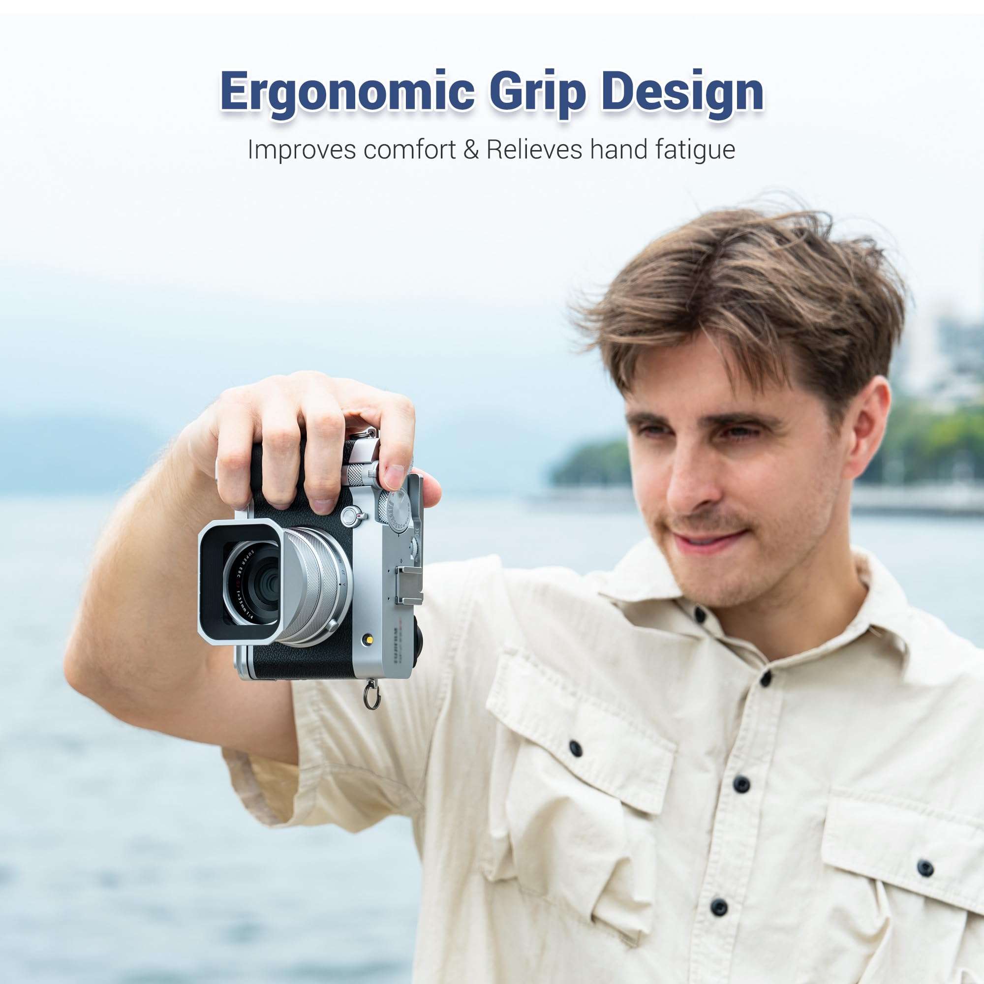 GFX 100RF Hand Grip Handgrip for Fujifilm Fuji GFX100RF Camera, Metal GFX100 RF L Bracket Holder with Built-in Arca Quick Release Plate & Battery Compartment Opening Anti-Slip Microfiber Pads - Silver 6