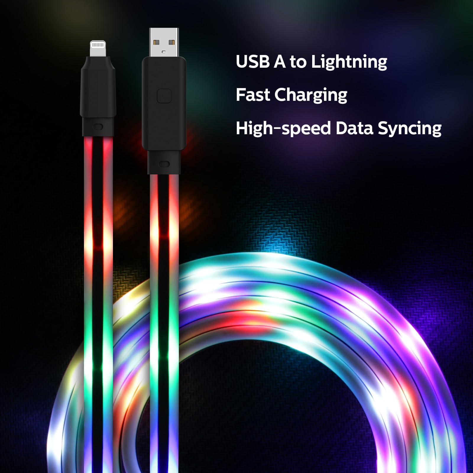 LED iPhone Charger Cord Color Changing Light up iPhone Charger Cable Apple MFi Certified LED Lightning Fast Charging Cable for iPhone 14 13 12 11 Pro Max iPad iPod Touch More (6 ft) 5
