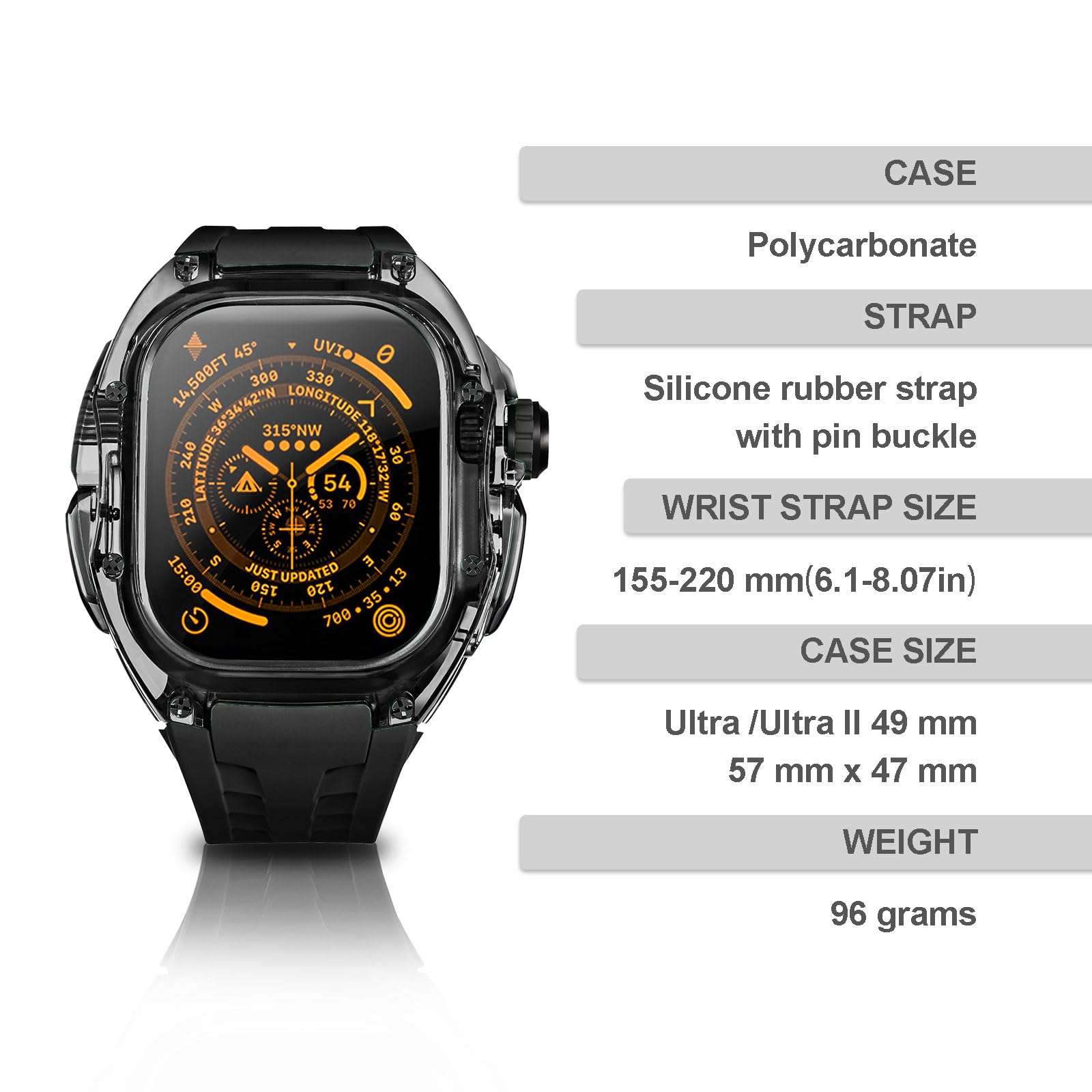 RYUEUYA Translucent Designer Rugged Case and Band Compatible for Apple Watch Ultra 2/1 49mm, Luxury Tactical Crystal Clear Military Protector for iWatch, B-BR 5