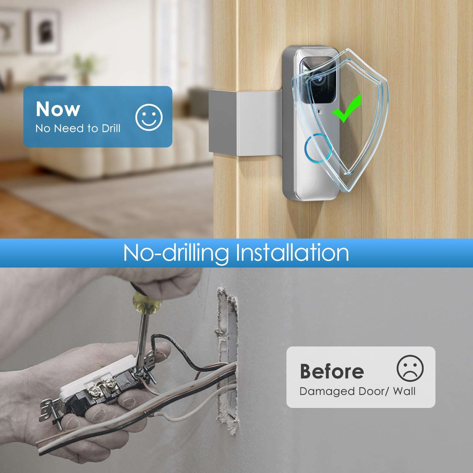 NANW Blink Doorbell Mount, Full-Metal Anti-Theft Doorbell Camera Mount, No-Drill and Not Block Motion Sensor Bracket, Blink Aluminum Alloy Video Doorbell Holder for Home/Apartment/Dorm,Silver 5