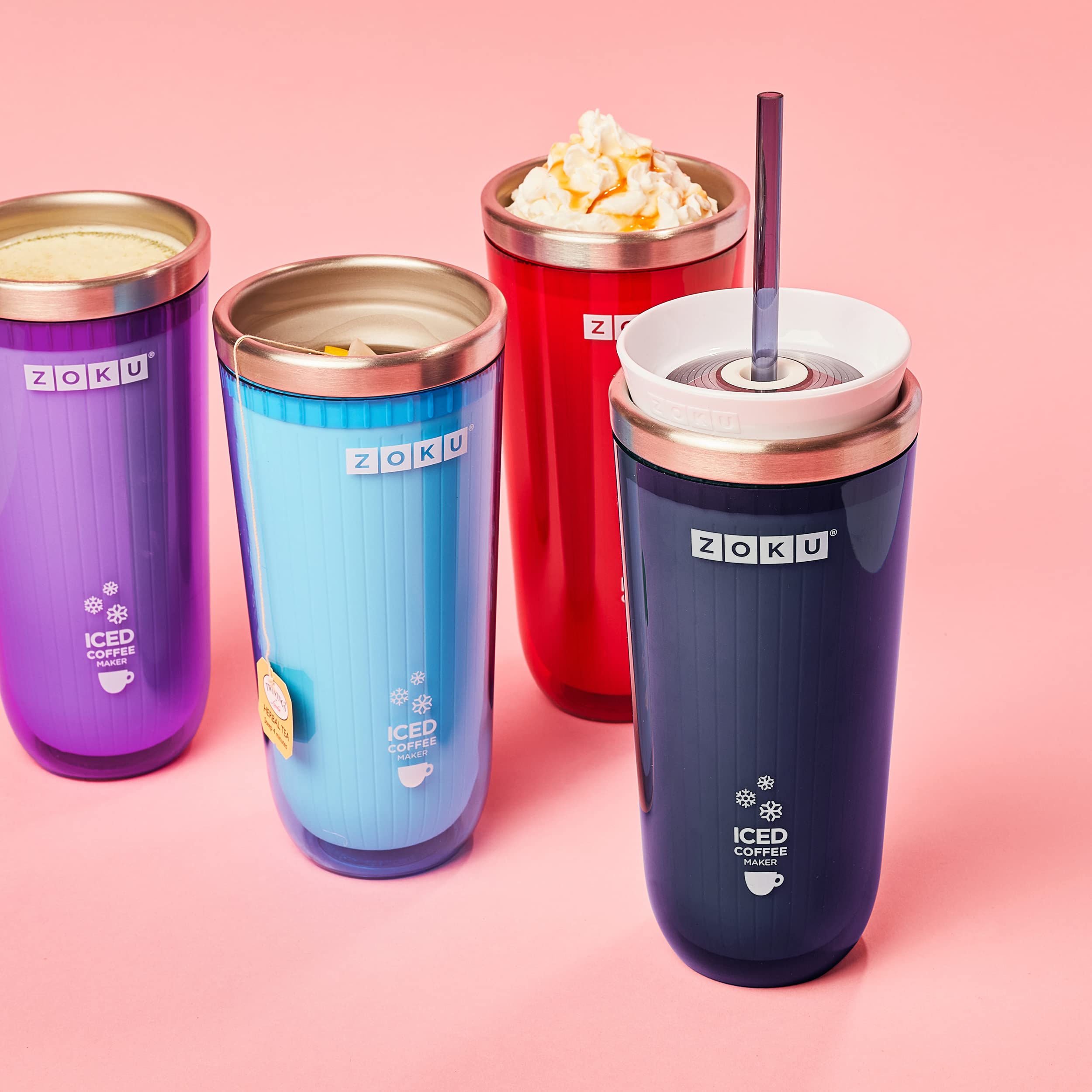ZOKU Instant Iced Coffee Maker, Reusable Beverage Chiller Cools Hot Beverages in Minutes Without Dilution, Portable 11-ounce Tumbler With Spill-resistant Lid and Straw, Purple 5