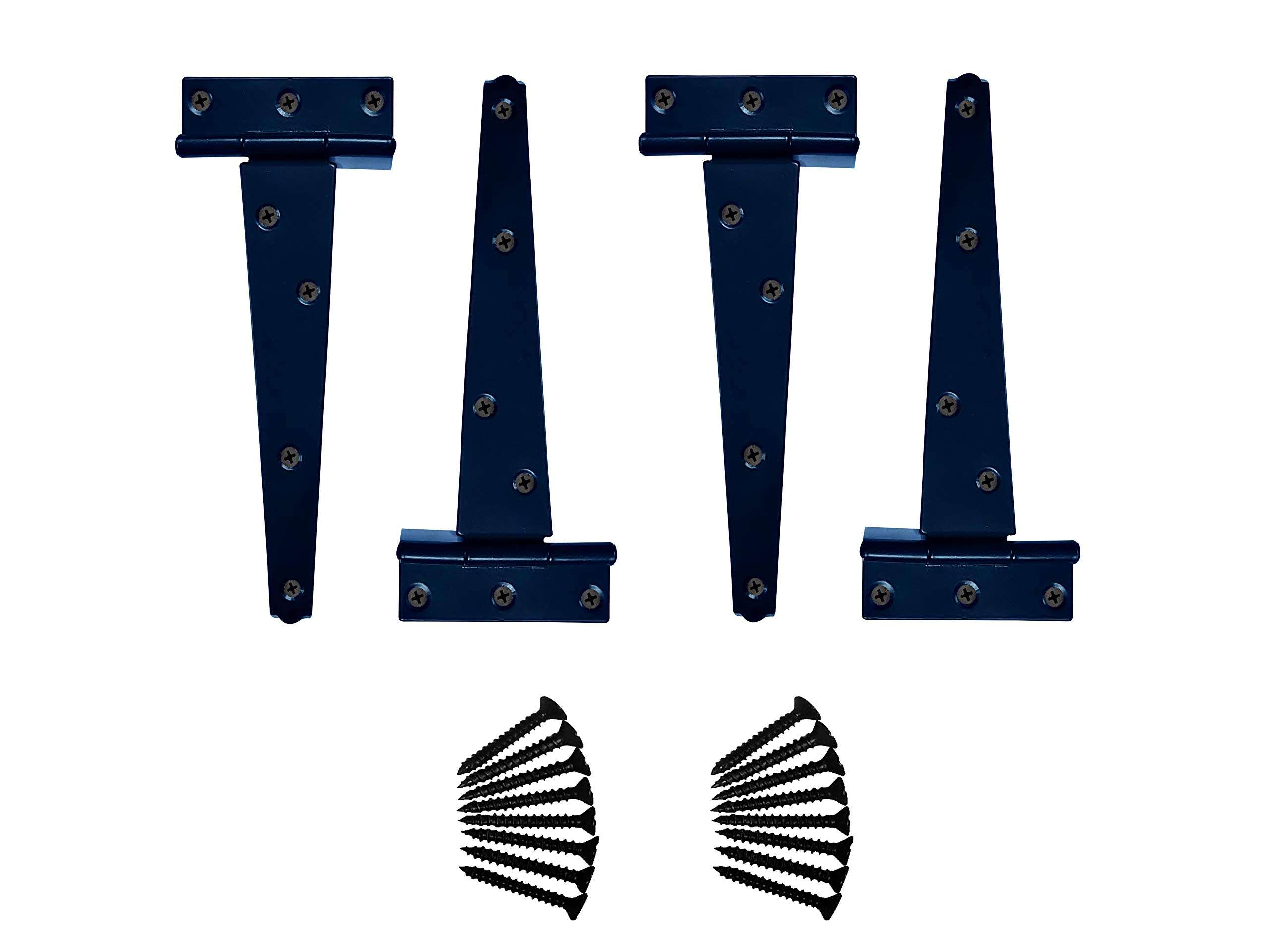 Akatva T Hinge Set - 4-Piece Light Duty Gate Hinges for Wooden and Metal Fences, Doors, Cabinets - Antique Iron Barn Shed Door Hinges Hardware Kit - Easy Setup Indoor, Outdoor Fence Strap Hinge Set 1