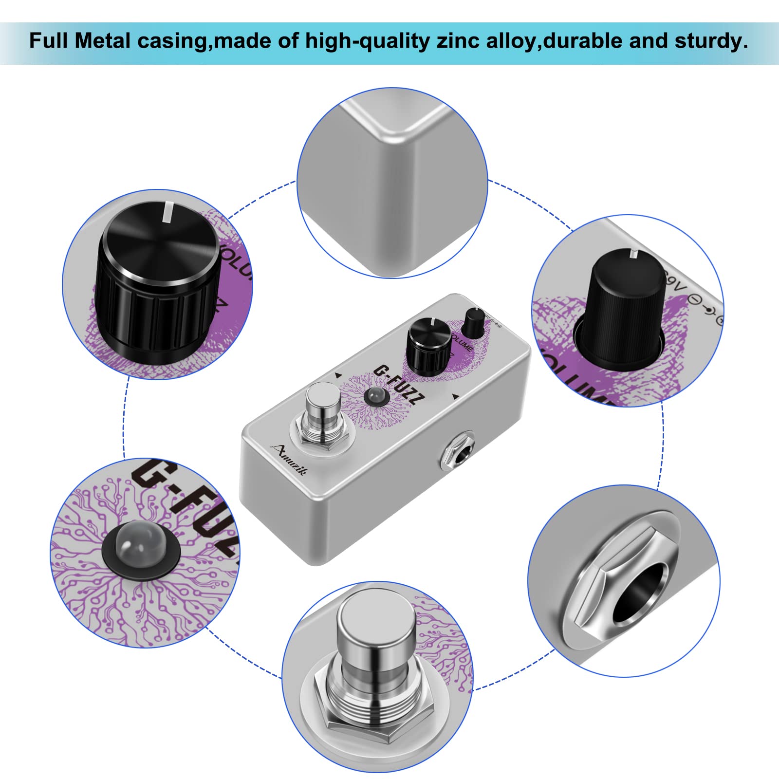 Amuzik G-Fuzz Effect Pedal Analog Fuzz Guitar Effecs Pedals for Mini Size Ture Bypass 6
