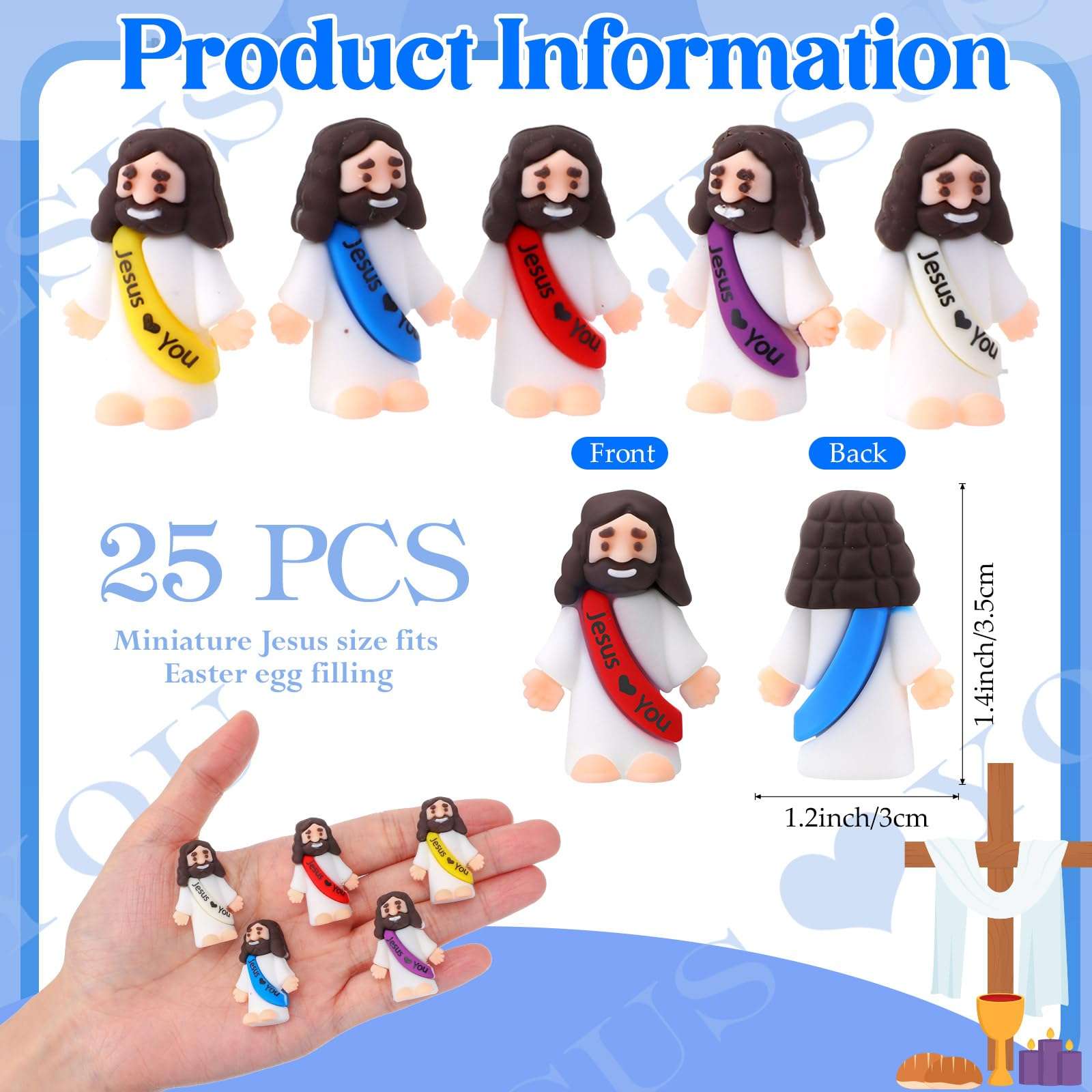 Bememo 25 Pcs Mini Jesus Figures Easter Jesus Loves You Little Jesus Figures to Hide and Seek Jesus Toys Sunday School Religious Party Favors Gift for Easter Egg Stuffers, Multicolor 3