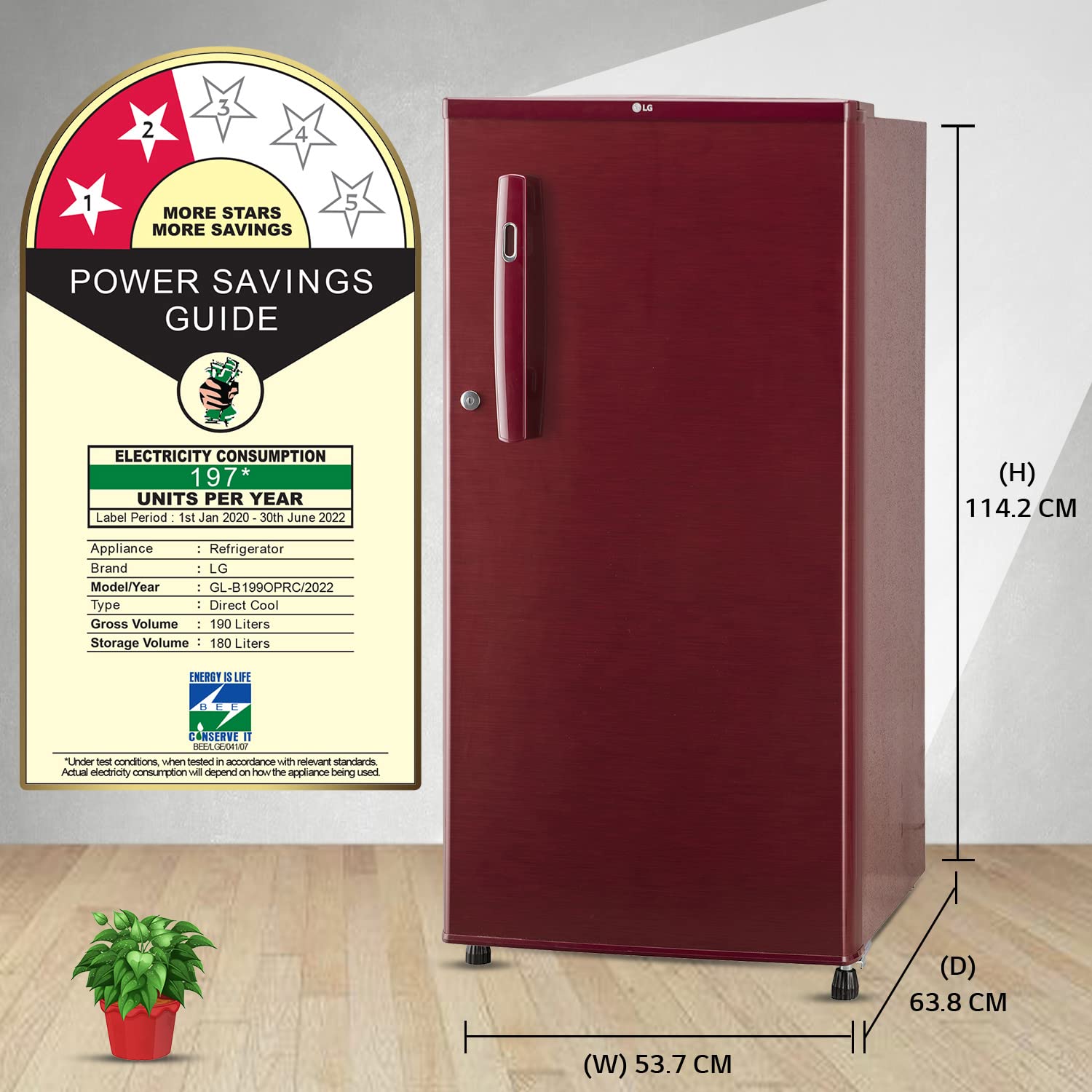 LG 190 L 2 Star Direct-Cool Single Door Refrigerator (GL-B199OPRC, Peppy Red, Fast Ice Making) 6