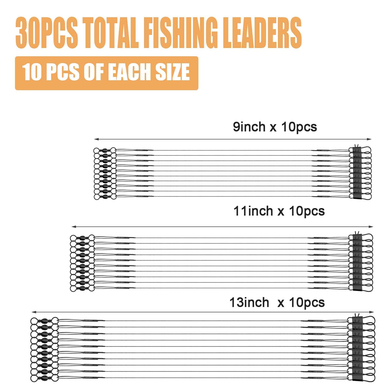SAVITA 30pcs Fishing Tackle Leaders, Fishing Leaders Line for Saltwater and Freshwater Stainless Steel Wire with Swivel Snaps (Black) 2