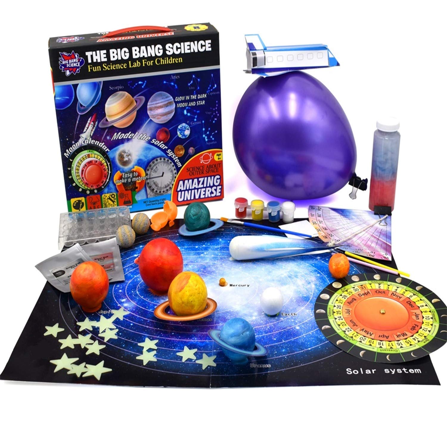 Jigamix Outer Space Science Kit for Kids 6 & Up Learn About Solar System - Planets- Moon Calendar - Measure Latitude - Constellations - Meteors 7 Different Activities Include 3D Solar System Poster 3