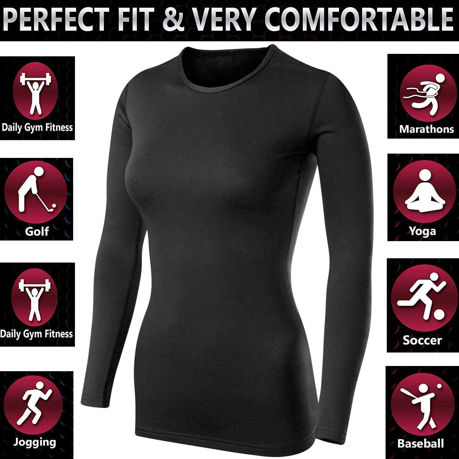 5 O' CLOCK SPORTS Women Compression T-Shirt, Top Full Sleeve Plain Athletic Fit Multi Sports Cycling, Cricket, Football, Badminton, Gym, Fitness & Other Outdoor Inner Wear (Black) Medium 4
