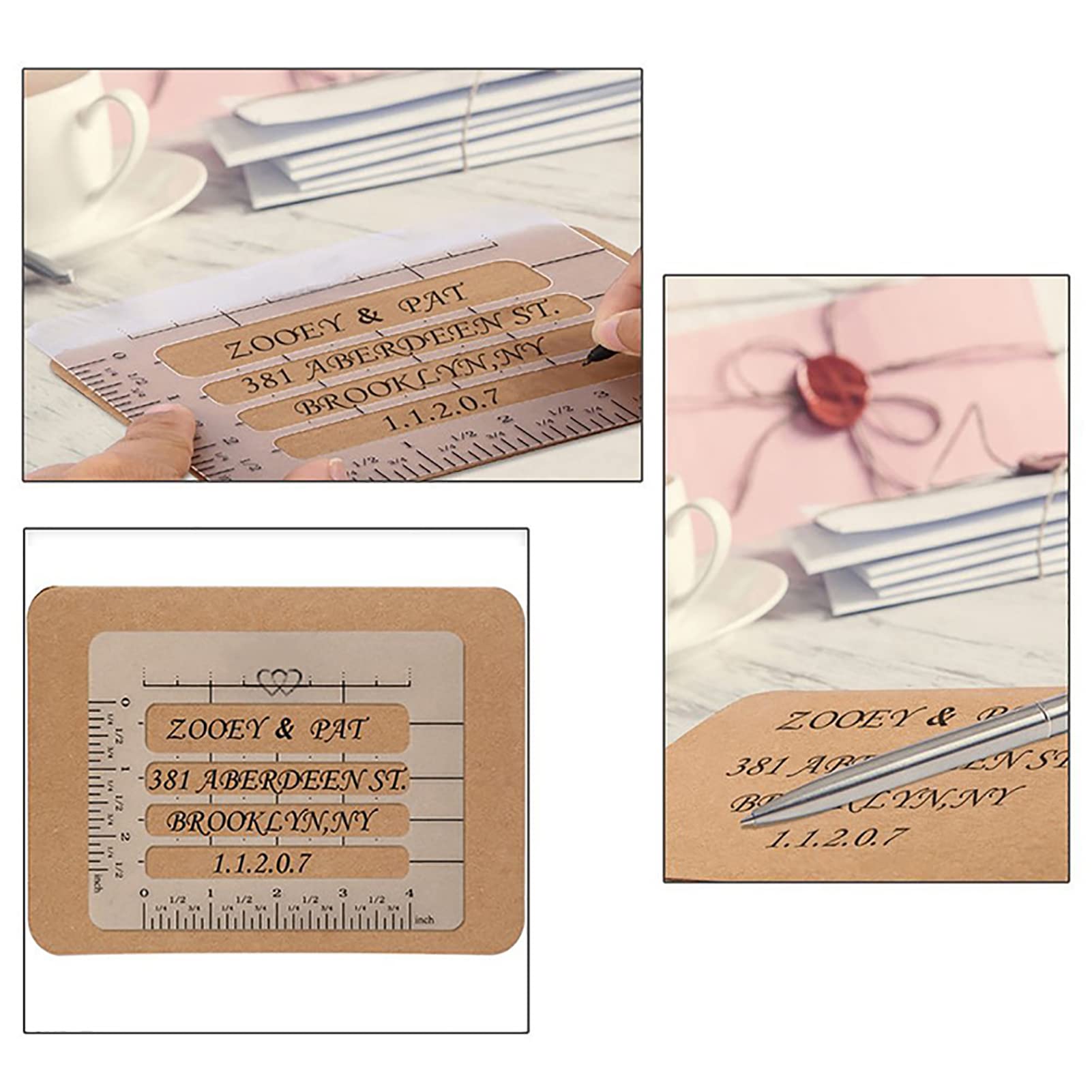 Envelope Stencil, Envelope Stencil Template, Envelopes Addressing Guide Stencils 4 Style with 2 Envelopes, Envelope's Addressing Stencils, Address Line Calligraphy Ruler Templates 4