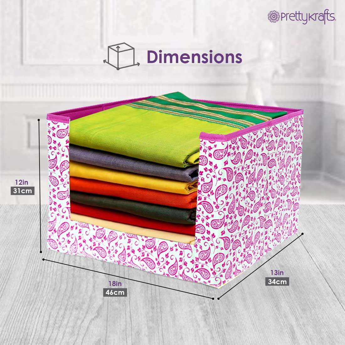 PrettyKrafts Saree Stacker, Foldable, Wardrobe organizer, Clothes Storage, Stackable and Foldable Pink Leaves, Set of 2 4